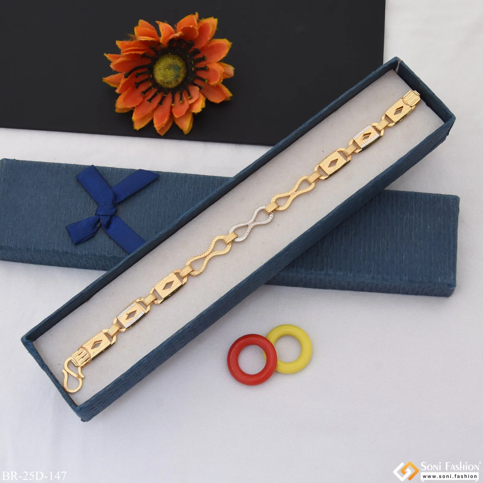1 Gram Gold Plated 2 In 1 Prominent Design Nawabi Bracelet for Men - Style D147