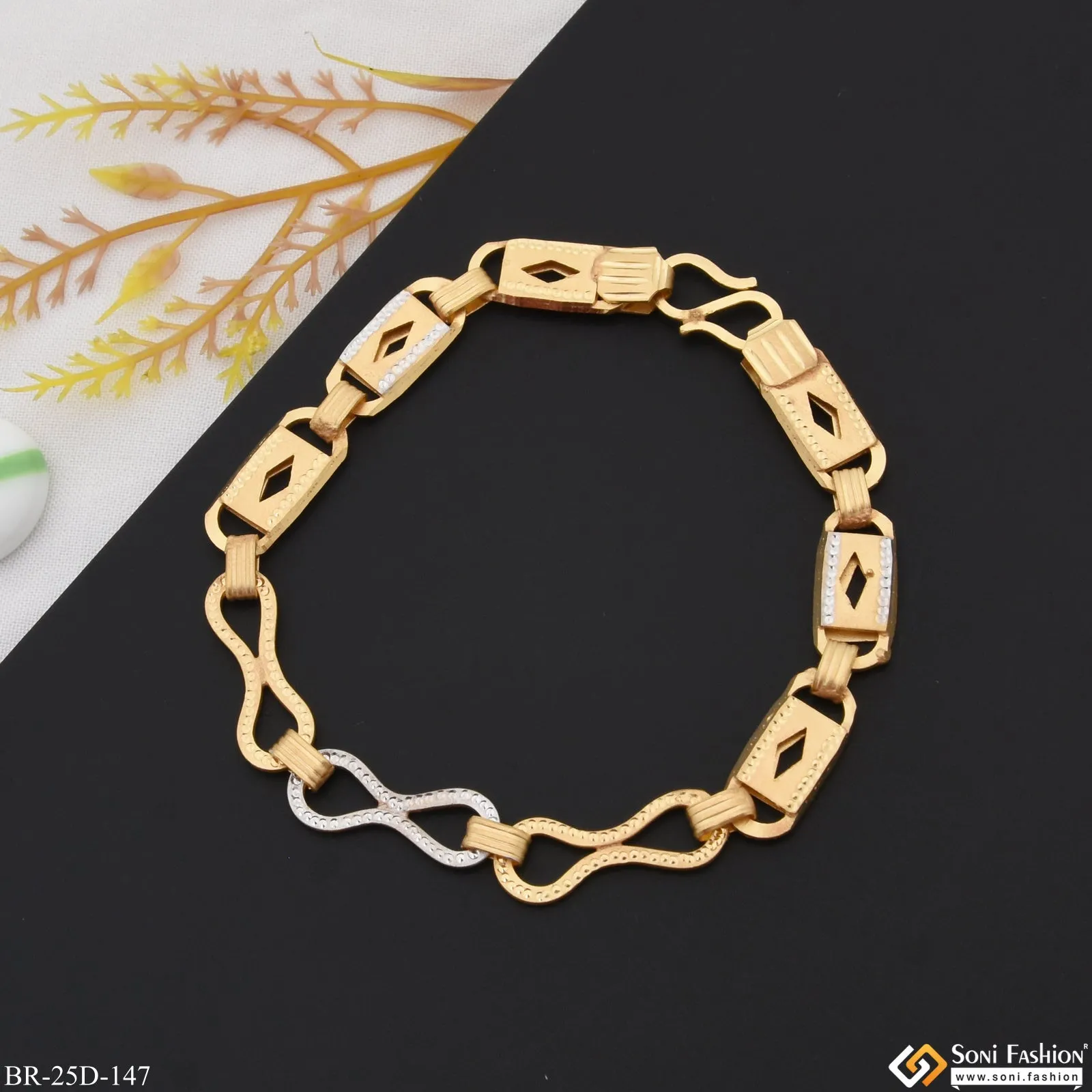 1 Gram Gold Plated 2 In 1 Prominent Design Nawabi Bracelet for Men - Style D147