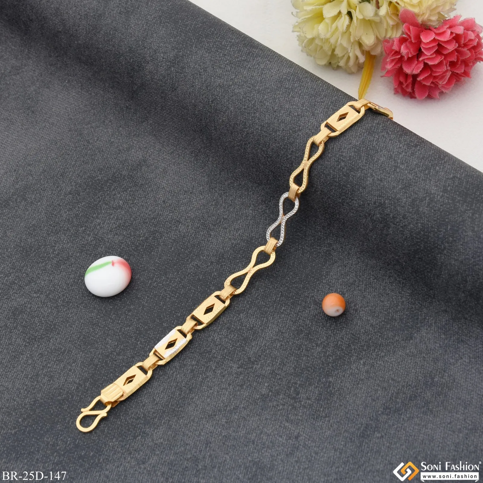 1 Gram Gold Plated 2 In 1 Prominent Design Nawabi Bracelet for Men - Style D147