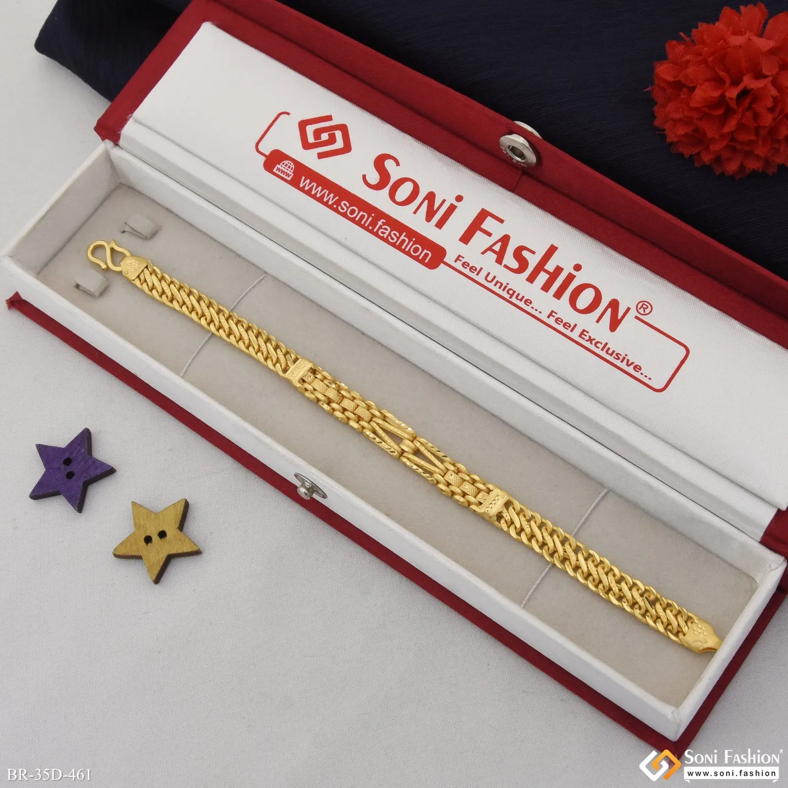 1 Gram Gold Plated Sophisticated Design Bracelet for Men - Style D461