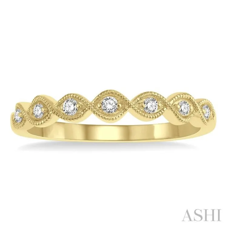 1/10 ctw Milgrain Marquise Lattice Round Cut Diamond Stack Band in 14K Yellow Gold