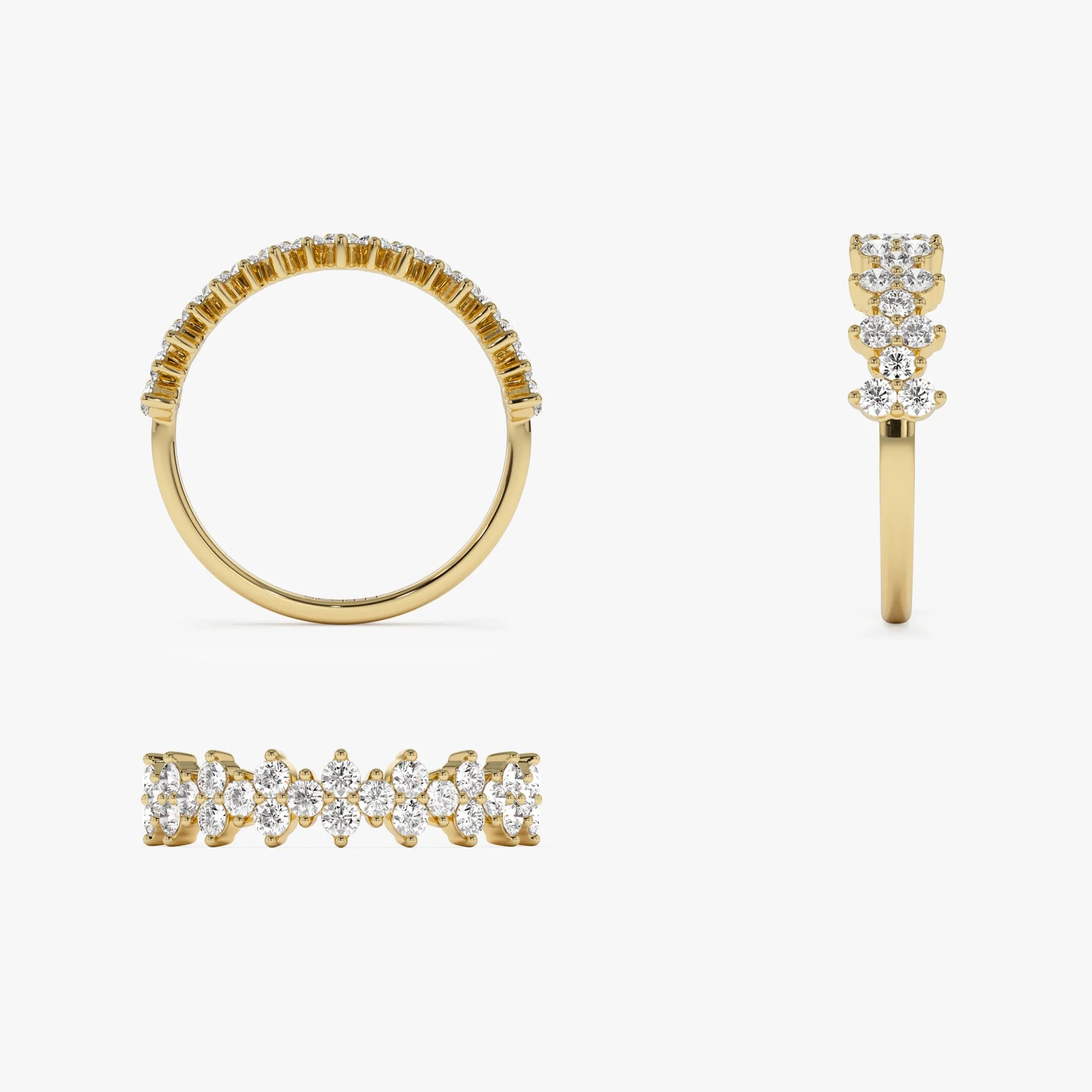 14k Cluster Diamond Half Eternity Wedding Band