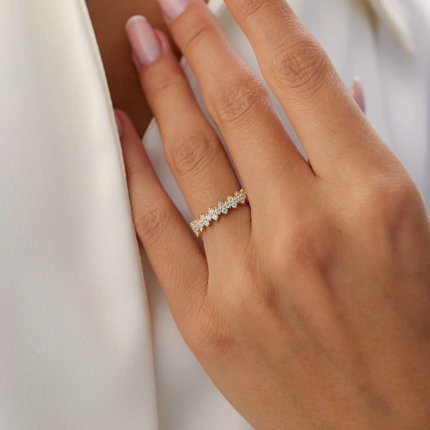 14k Cluster Diamond Half Eternity Wedding Band