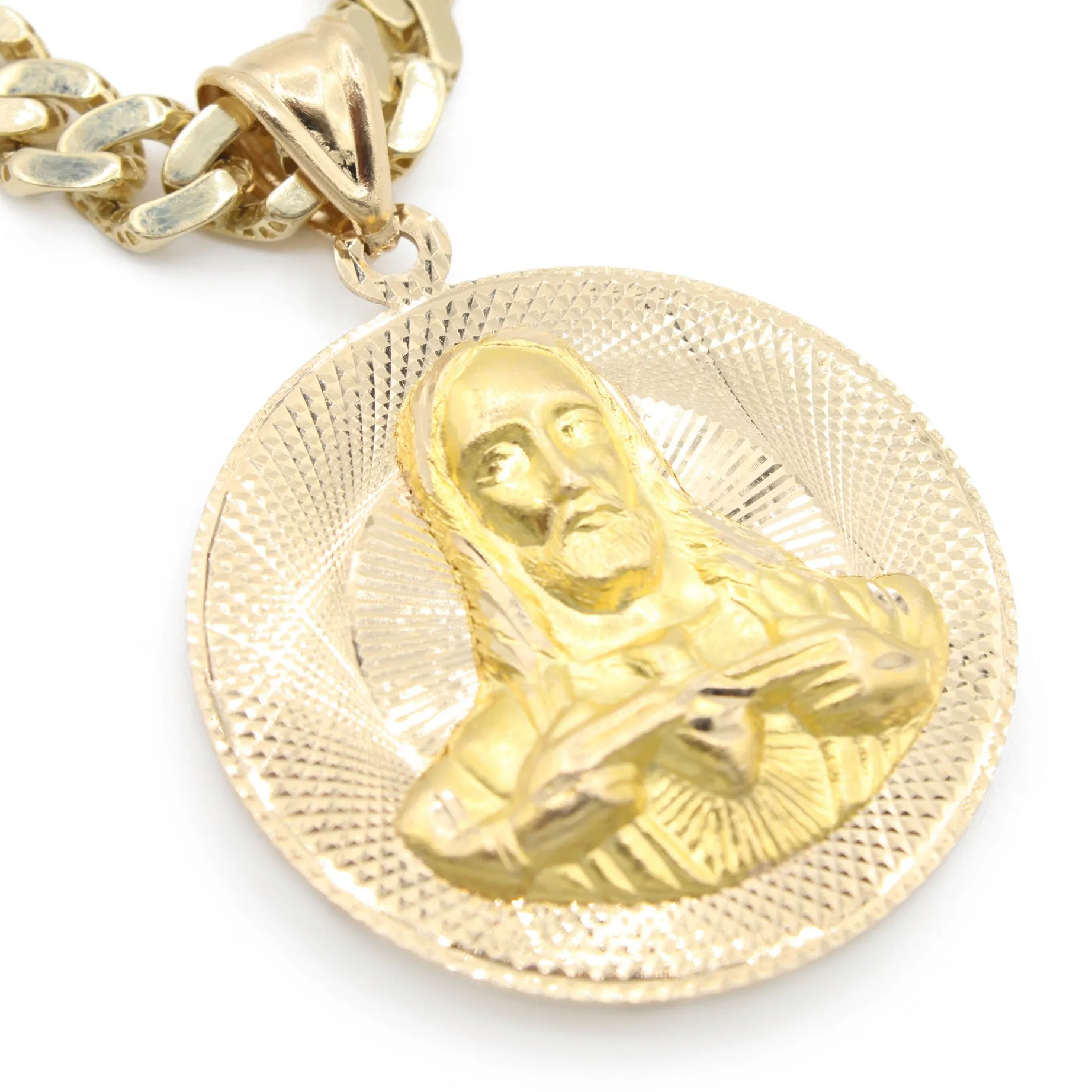 14k Double Side Pendant (Virgen & Jesus)   Hollow Cuban Choker (6.5MM / 18” Inches) JTJ™