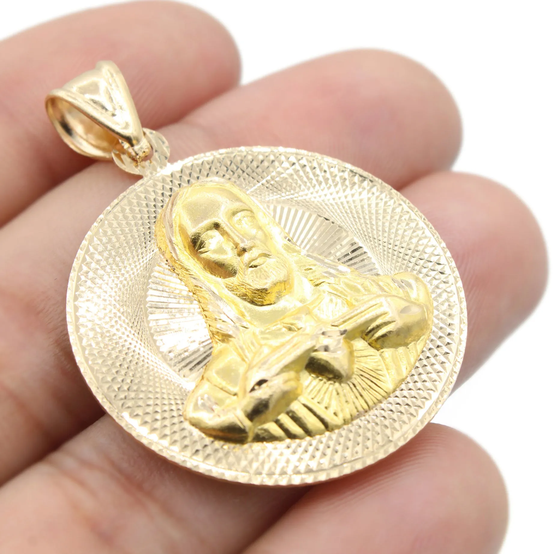14k Double Side Pendant (Virgen & Jesus)   Hollow Cuban Choker (6.5MM / 18” Inches) JTJ™