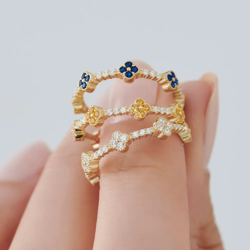 14k Full Eternity Clover Citrine and Diamond Ring