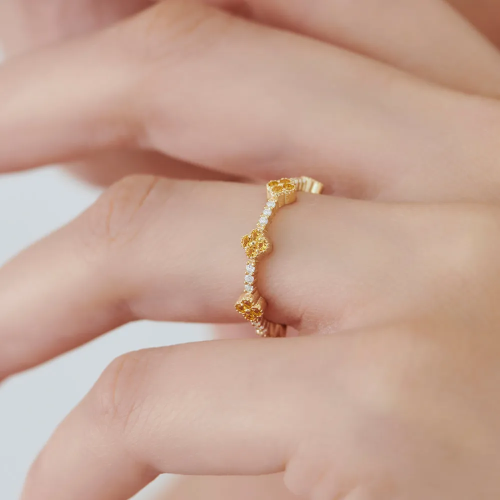 14k Full Eternity Clover Citrine and Diamond Ring