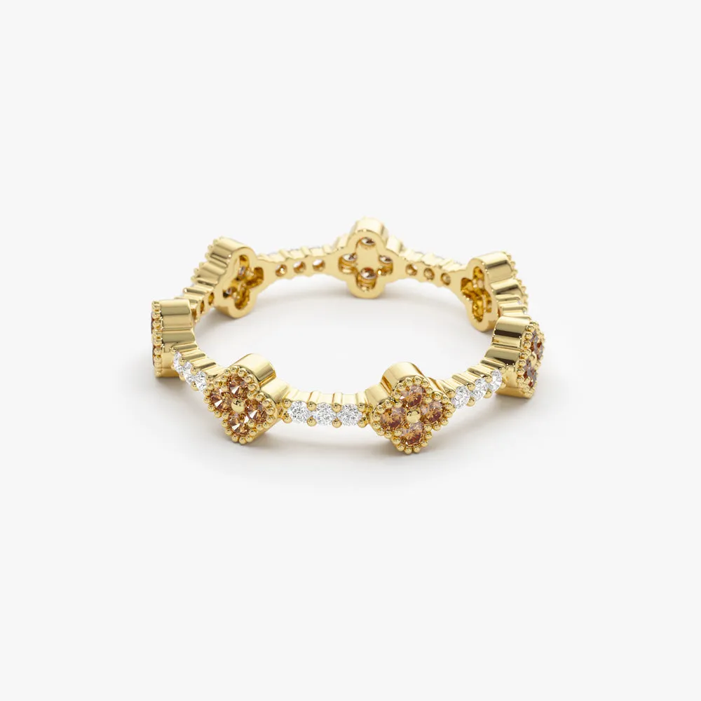14k Full Eternity Clover Citrine and Diamond Ring
