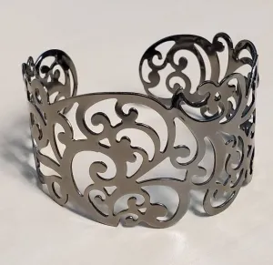 B448 Gun Metal Filigree Cuff Bracelet