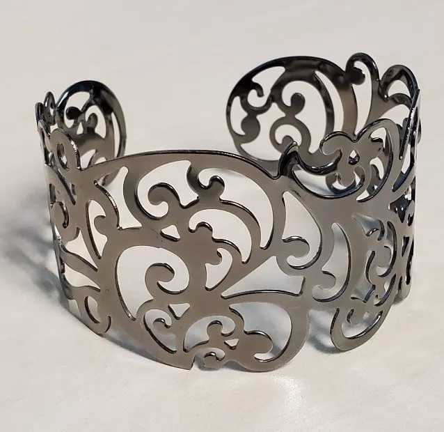 B448 Gun Metal Filigree Cuff Bracelet