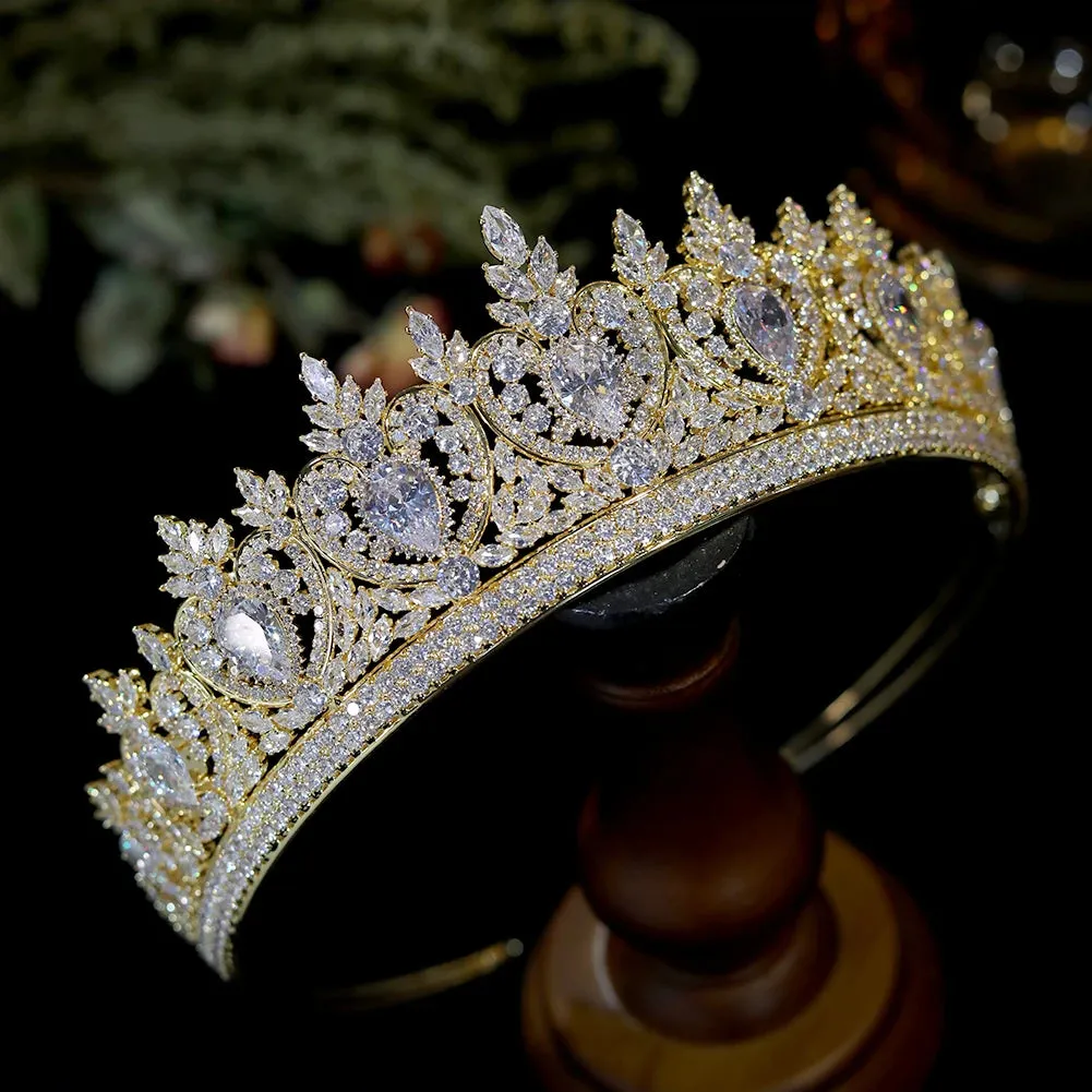 Classic Cubic Zirconia Tiara Crystal Crown Wedding Hair Accessory