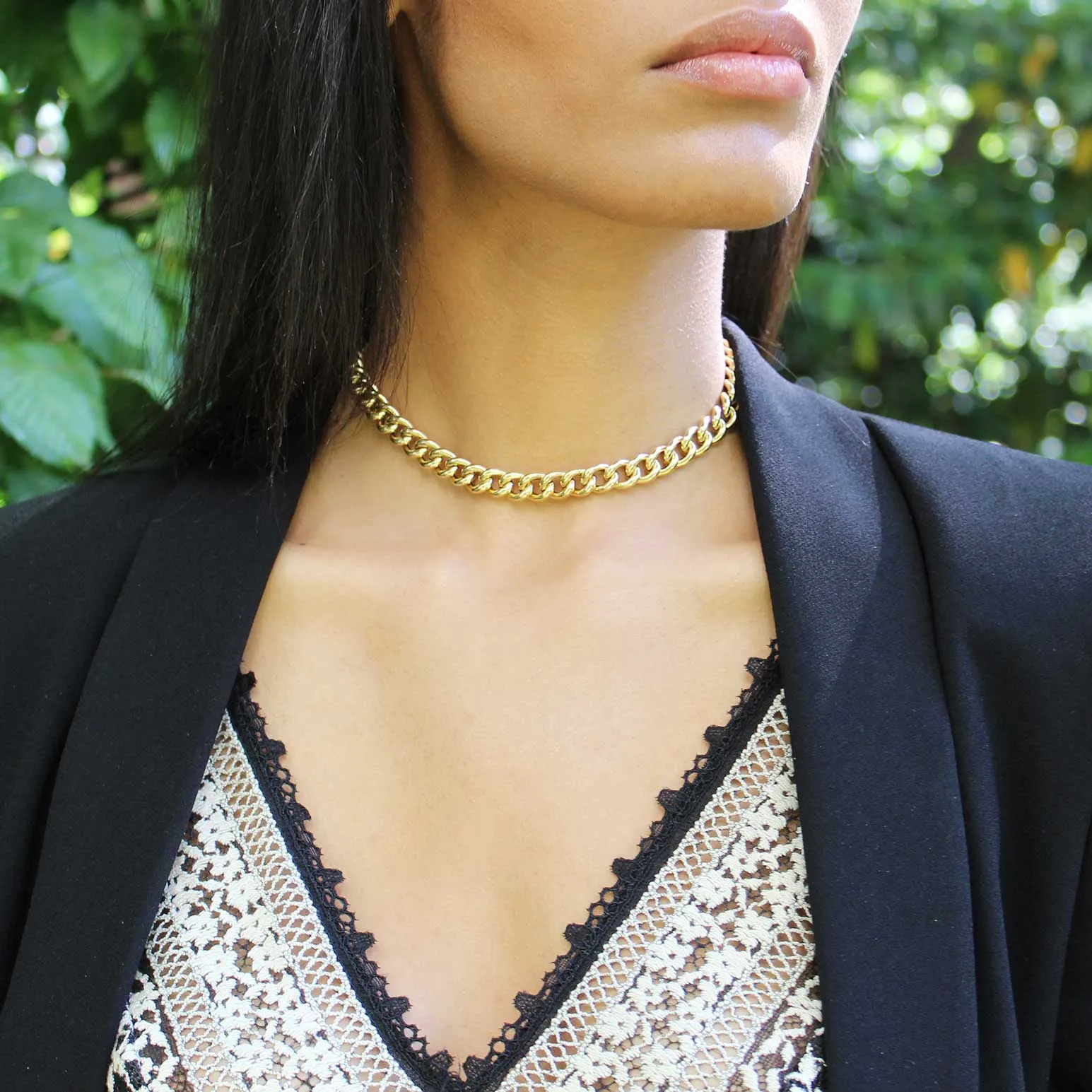 Curb Gold Choker - 9mm - Gelbgold