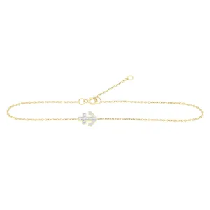 Diamond Anchor Anklet Bracelet 10k Yellow Gold 9"