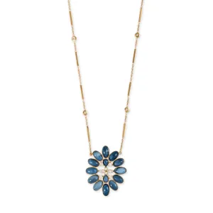 DIAMOND   BLUE OPAL BLOSSOM SMOOTH BAR NECKLACE