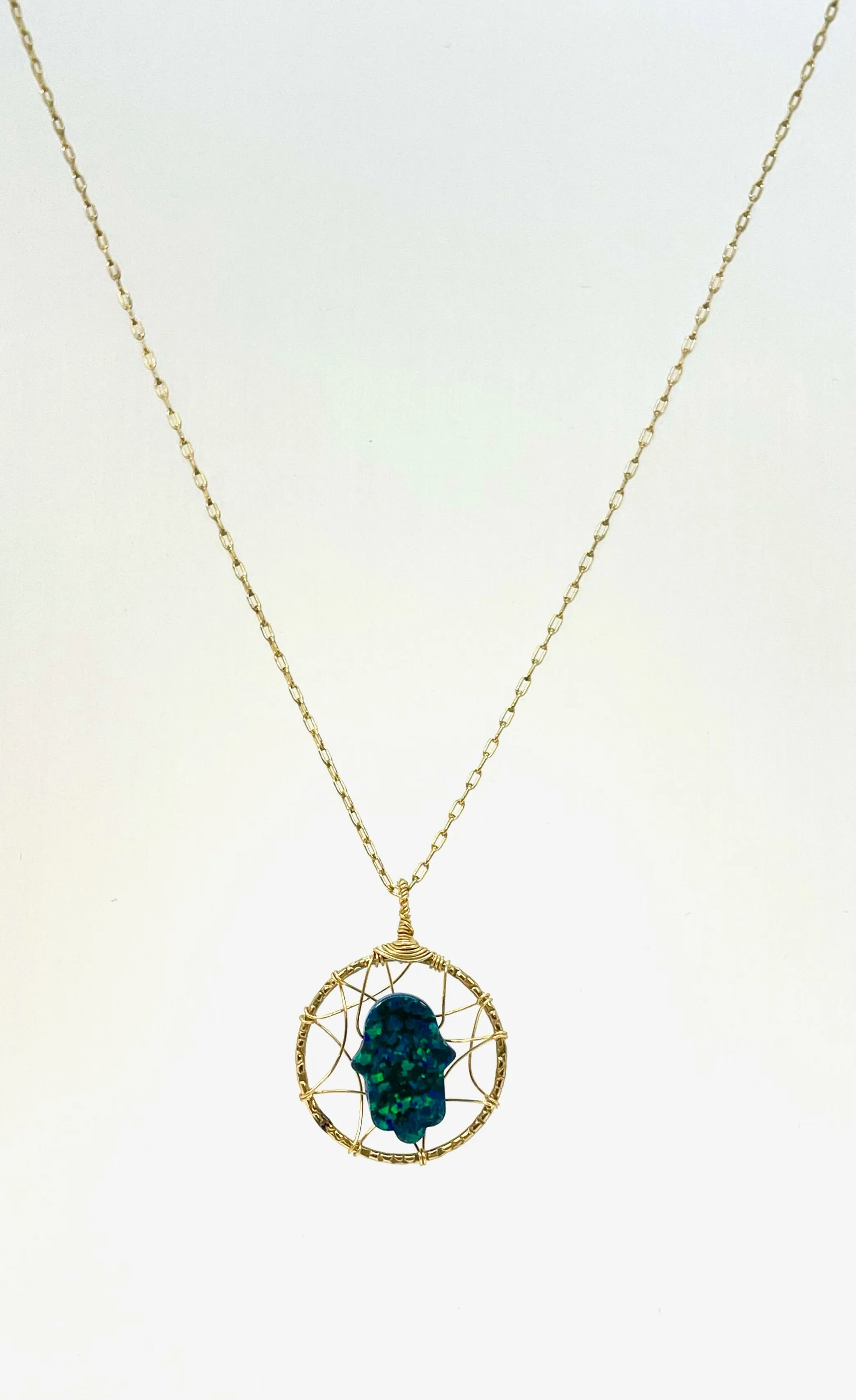 Dream Catcher Necklace - Opal Hamsa