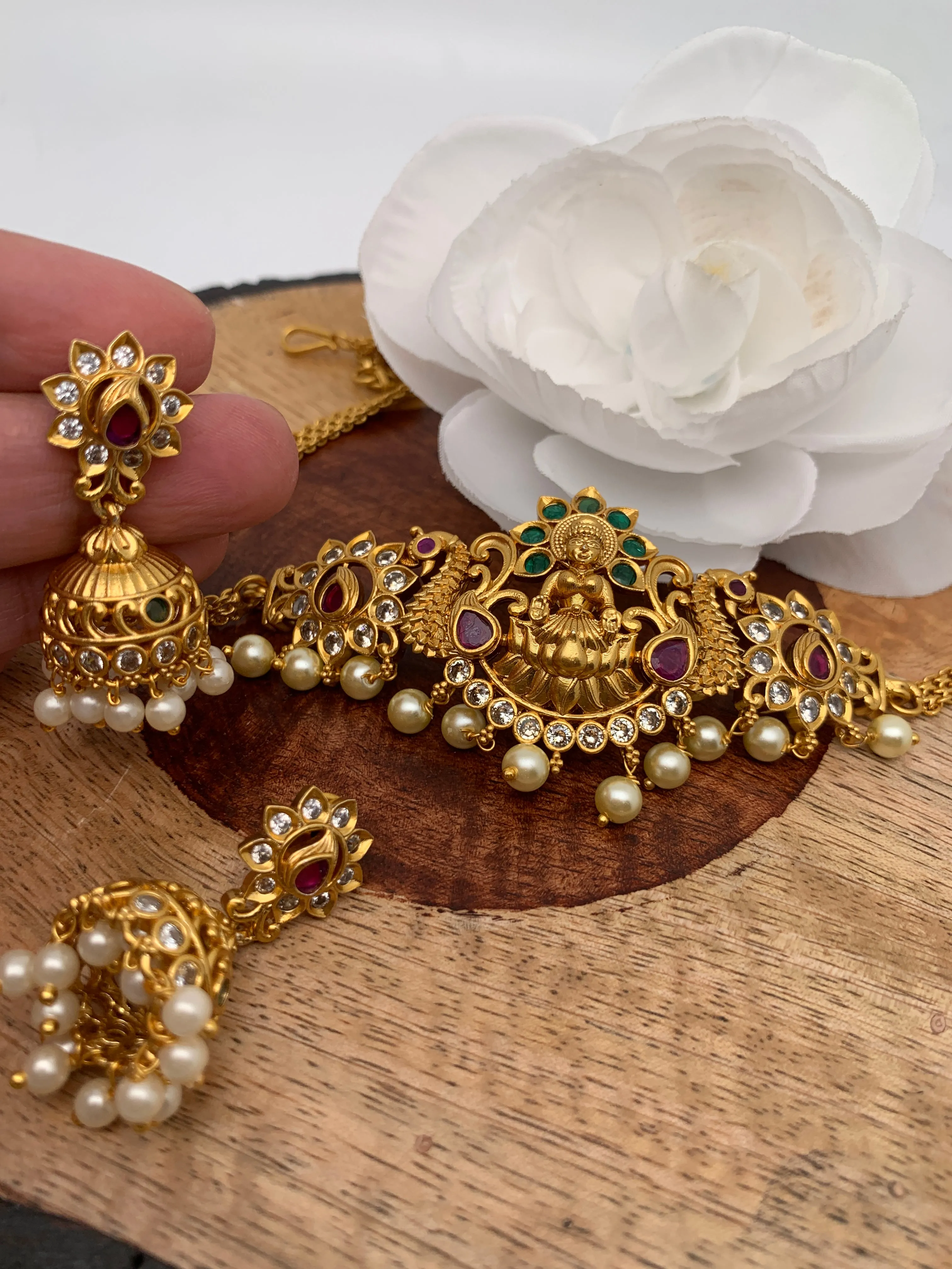 Goddess Lakshmi Peacock Multi Stone Mini Choker
