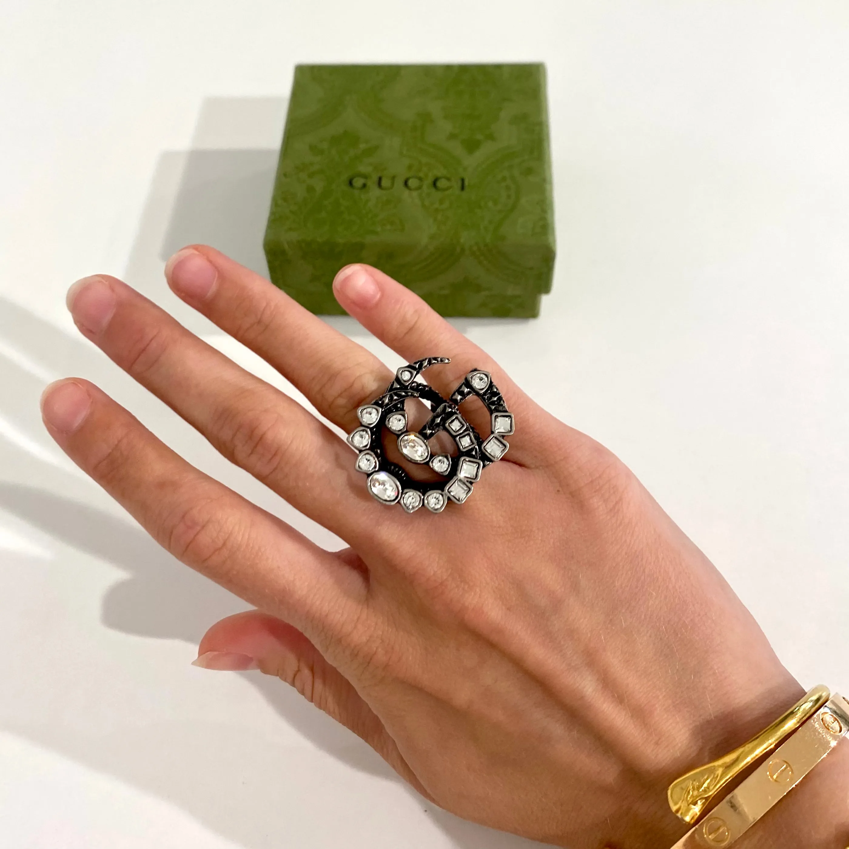 Gucci Crystal & Silver GG Ring