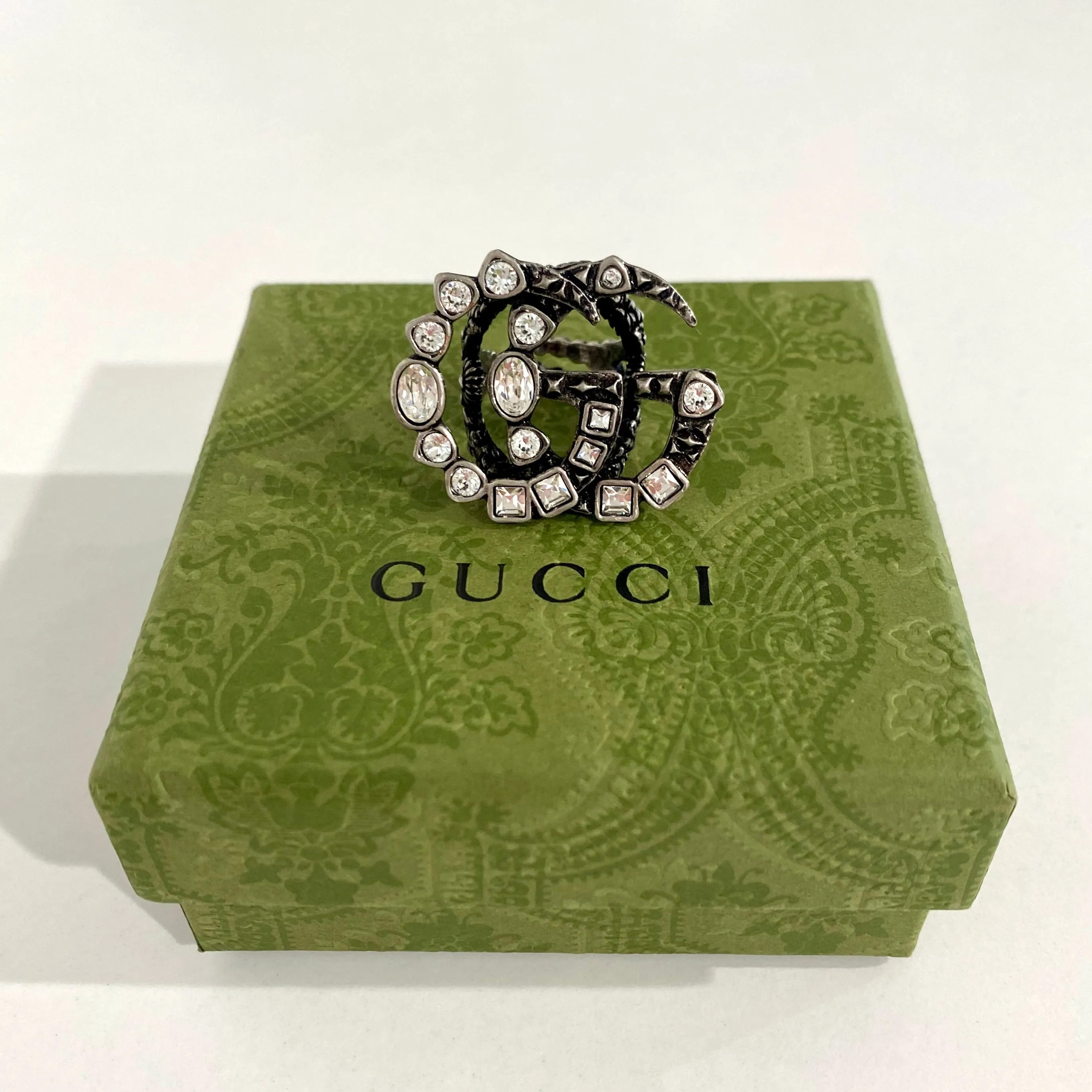 Gucci Crystal & Silver GG Ring