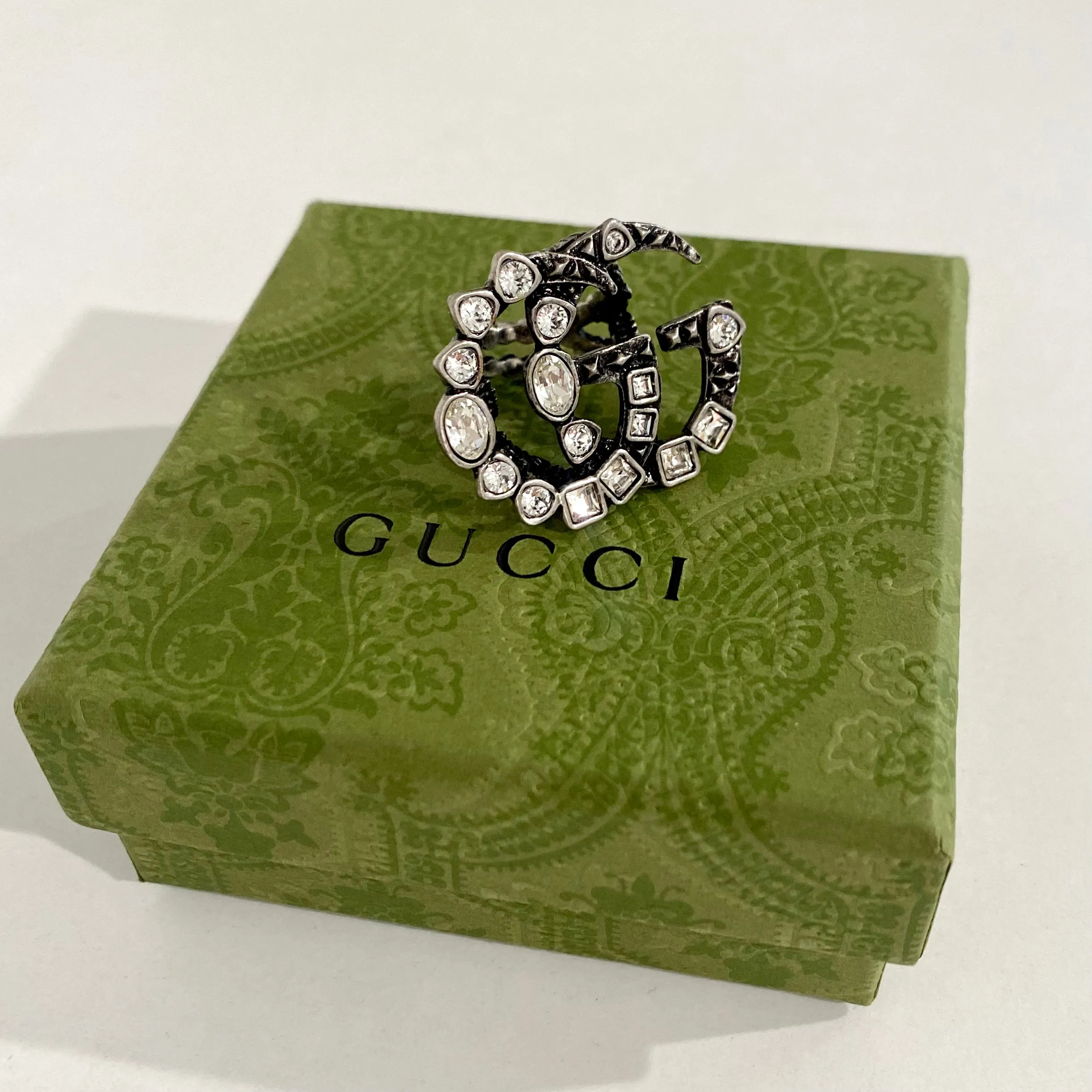 Gucci Crystal & Silver GG Ring