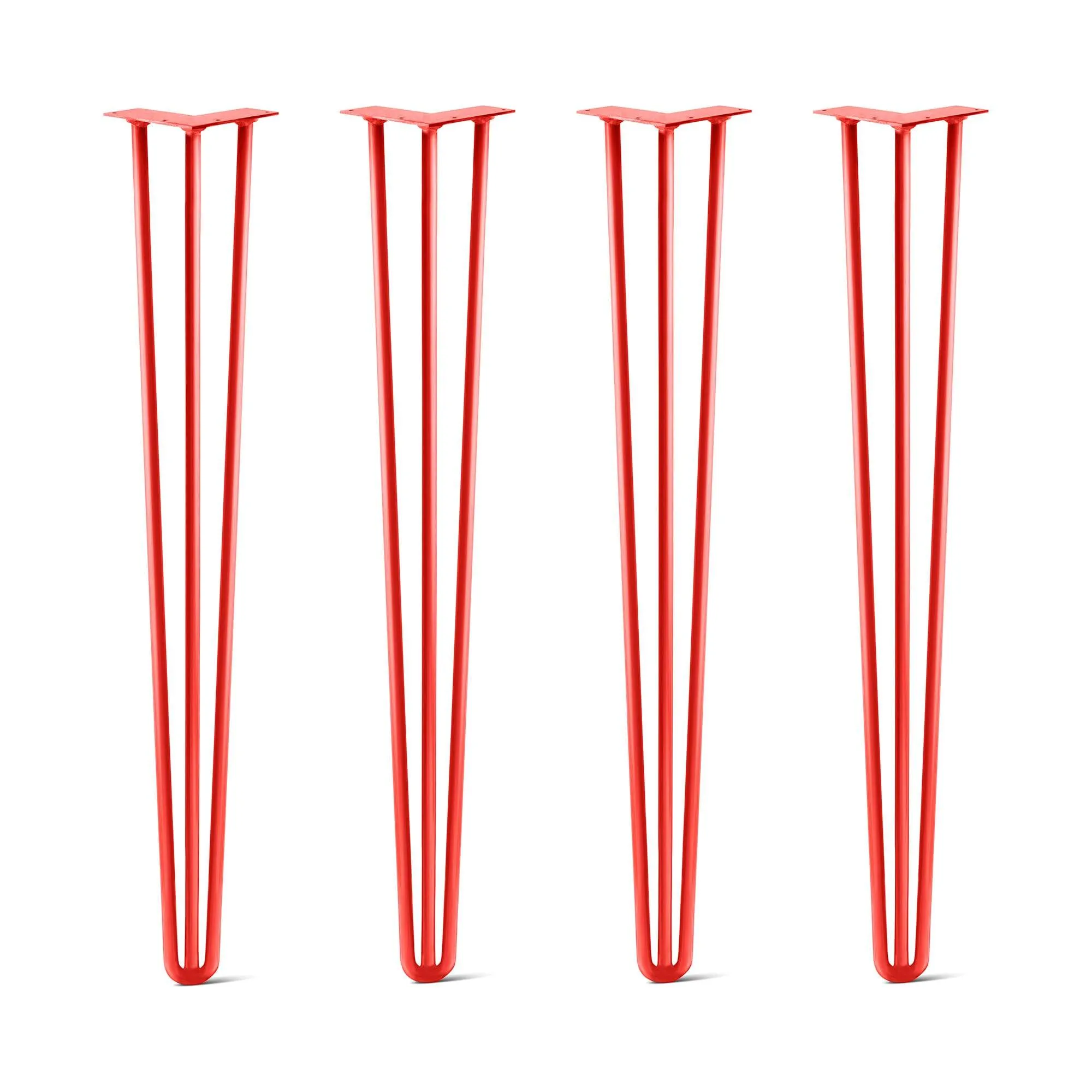 Hairpin Legs Set of 4, 3-Rod Design - Orange-Red Powder Coated Finish
