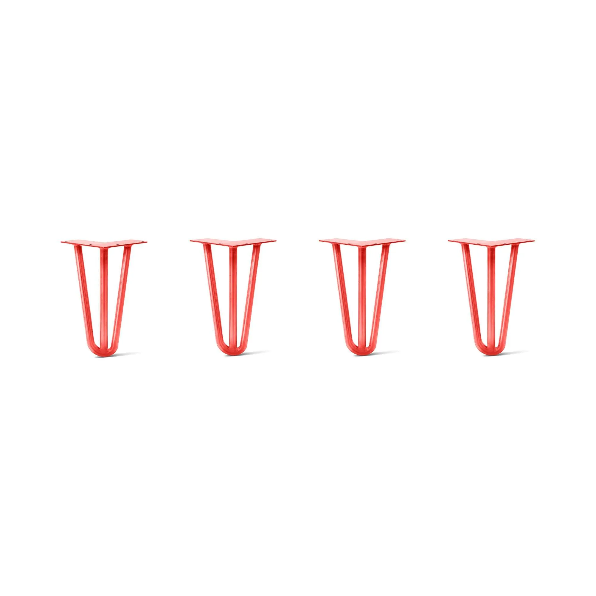 Hairpin Legs Set of 4, 3-Rod Design - Orange-Red Powder Coated Finish
