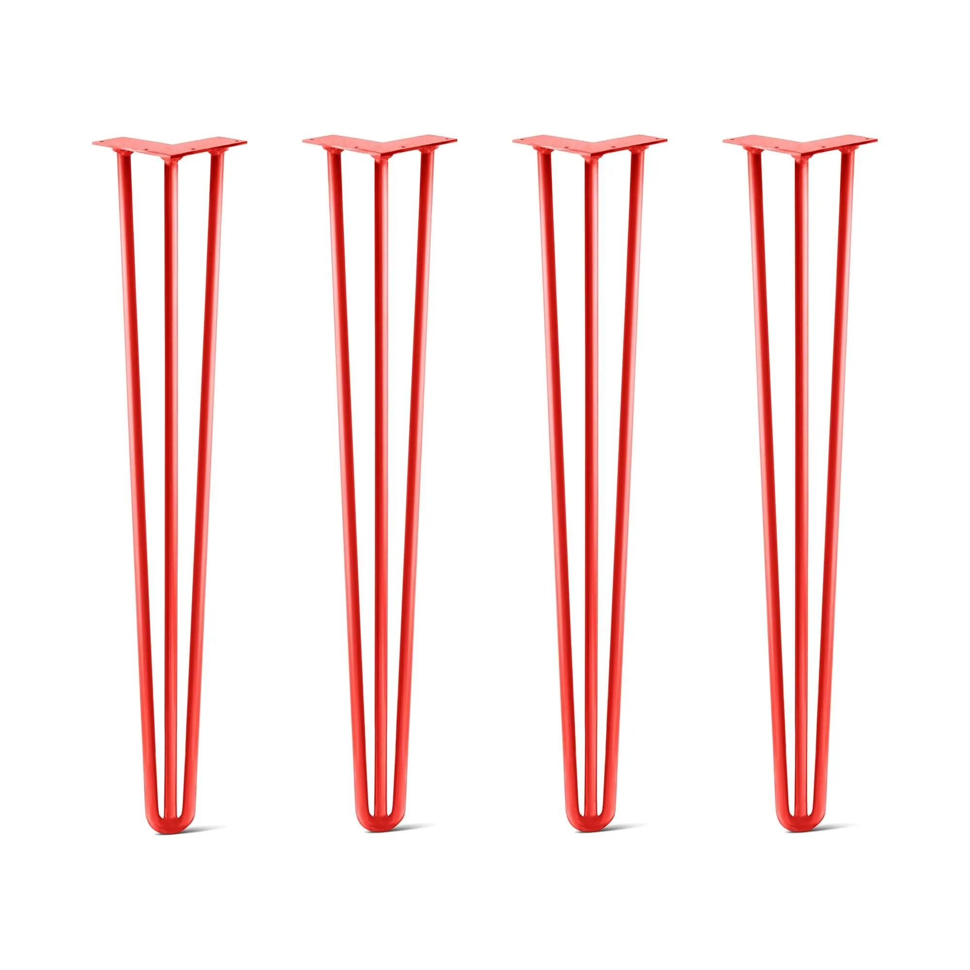 Hairpin Legs Set of 4, 3-Rod Design - Orange-Red Powder Coated Finish
