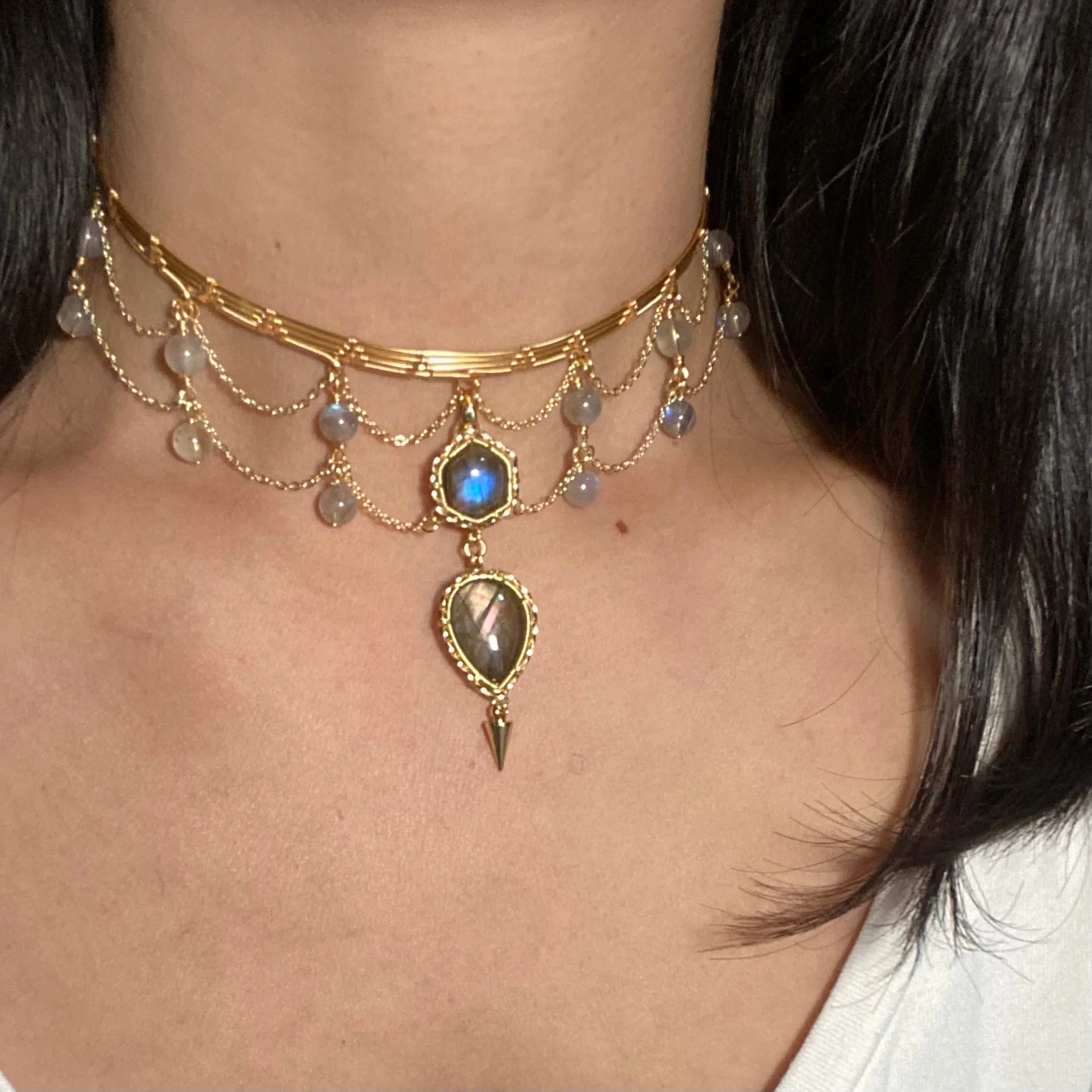 Handmade Labradorite Choker - Wire Wrapped Jeweley