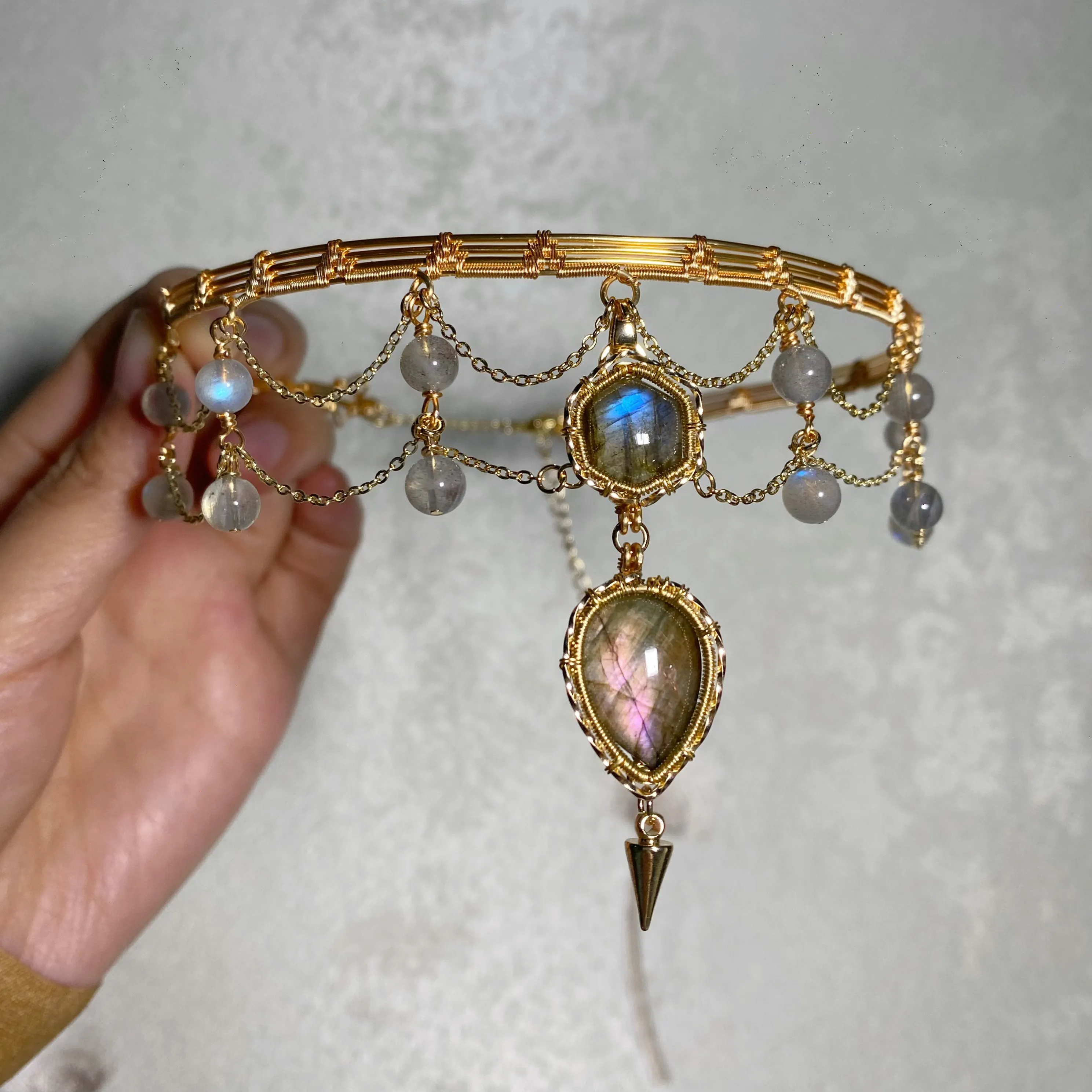 Handmade Labradorite Choker - Wire Wrapped Jeweley