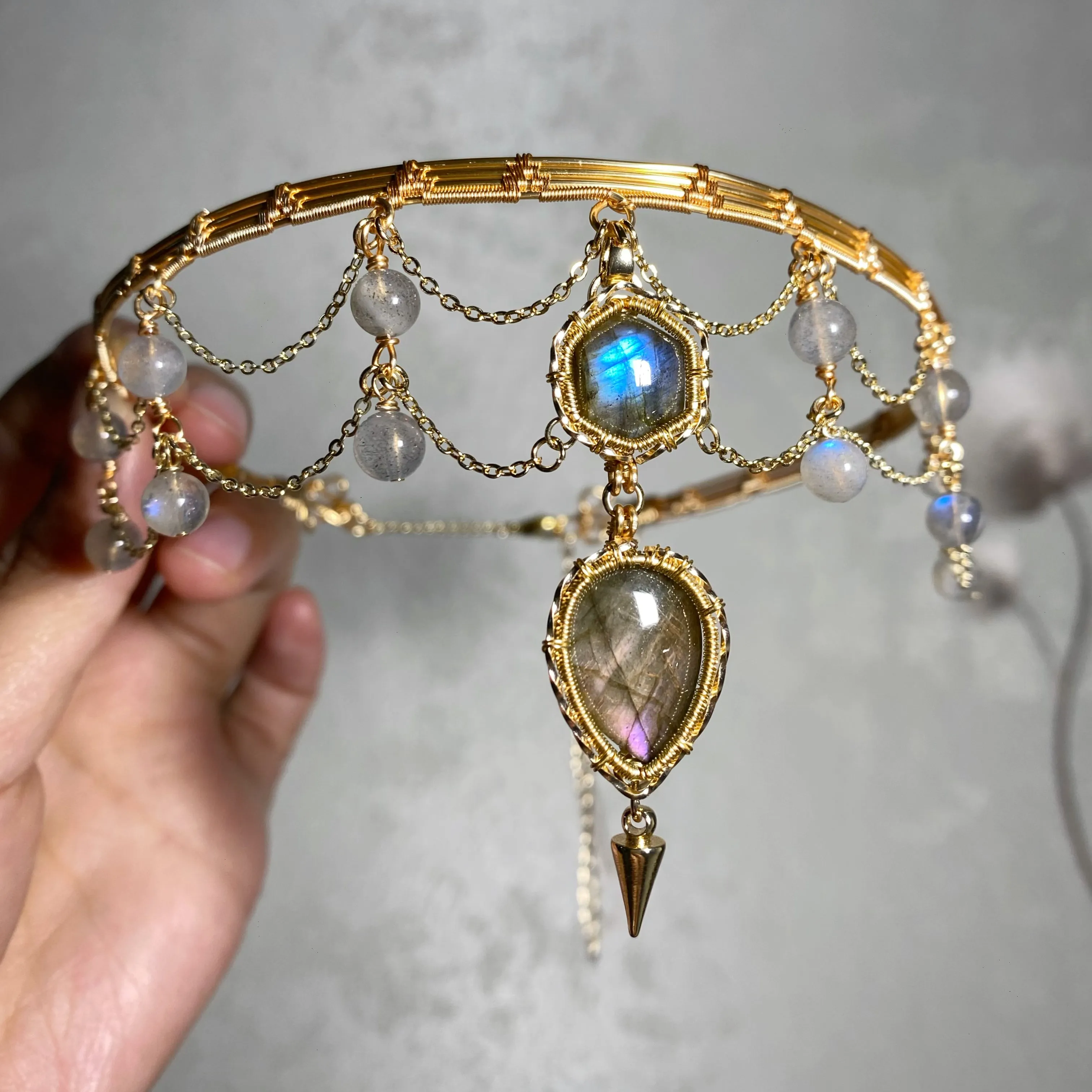 Handmade Labradorite Choker - Wire Wrapped Jeweley