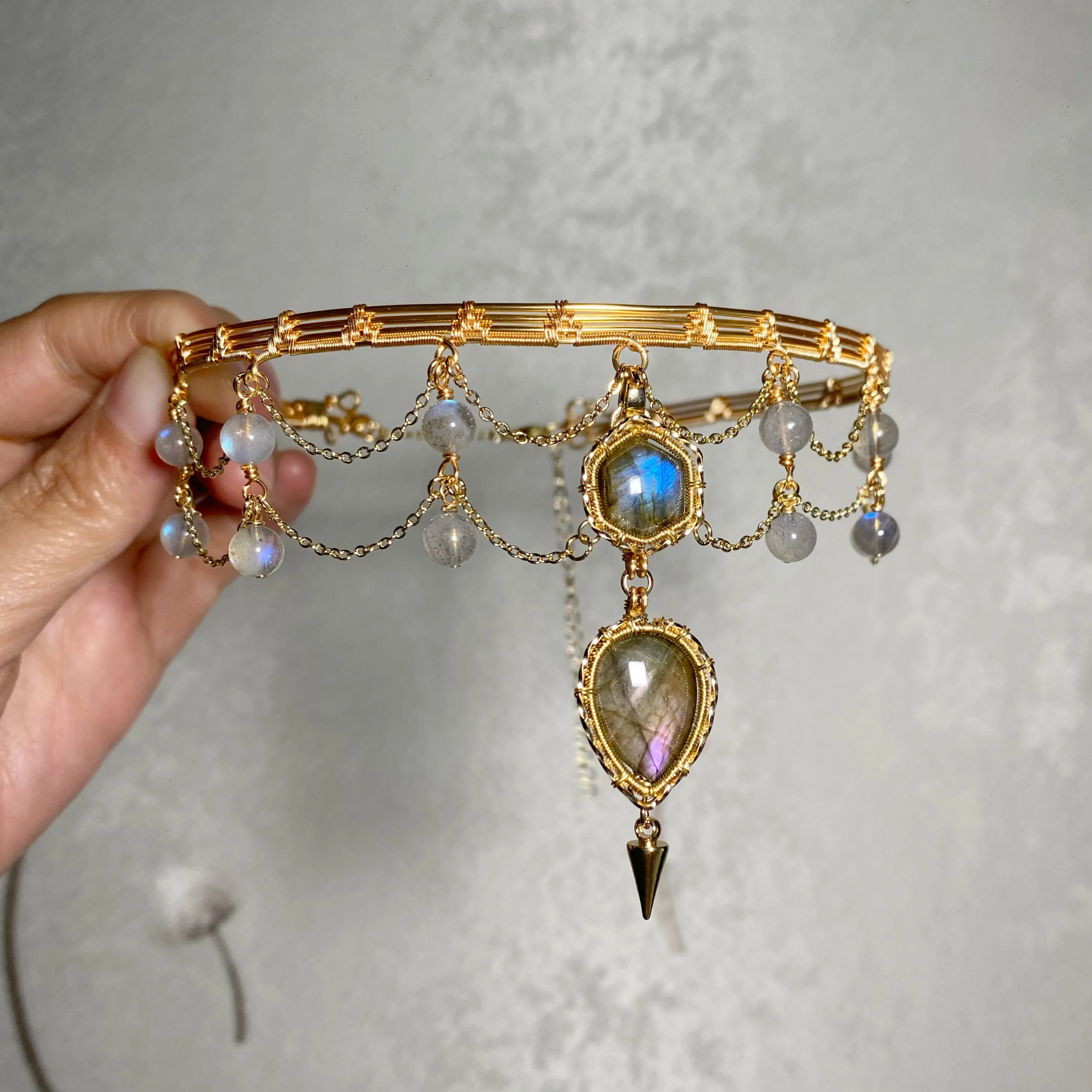 Handmade Labradorite Choker - Wire Wrapped Jeweley