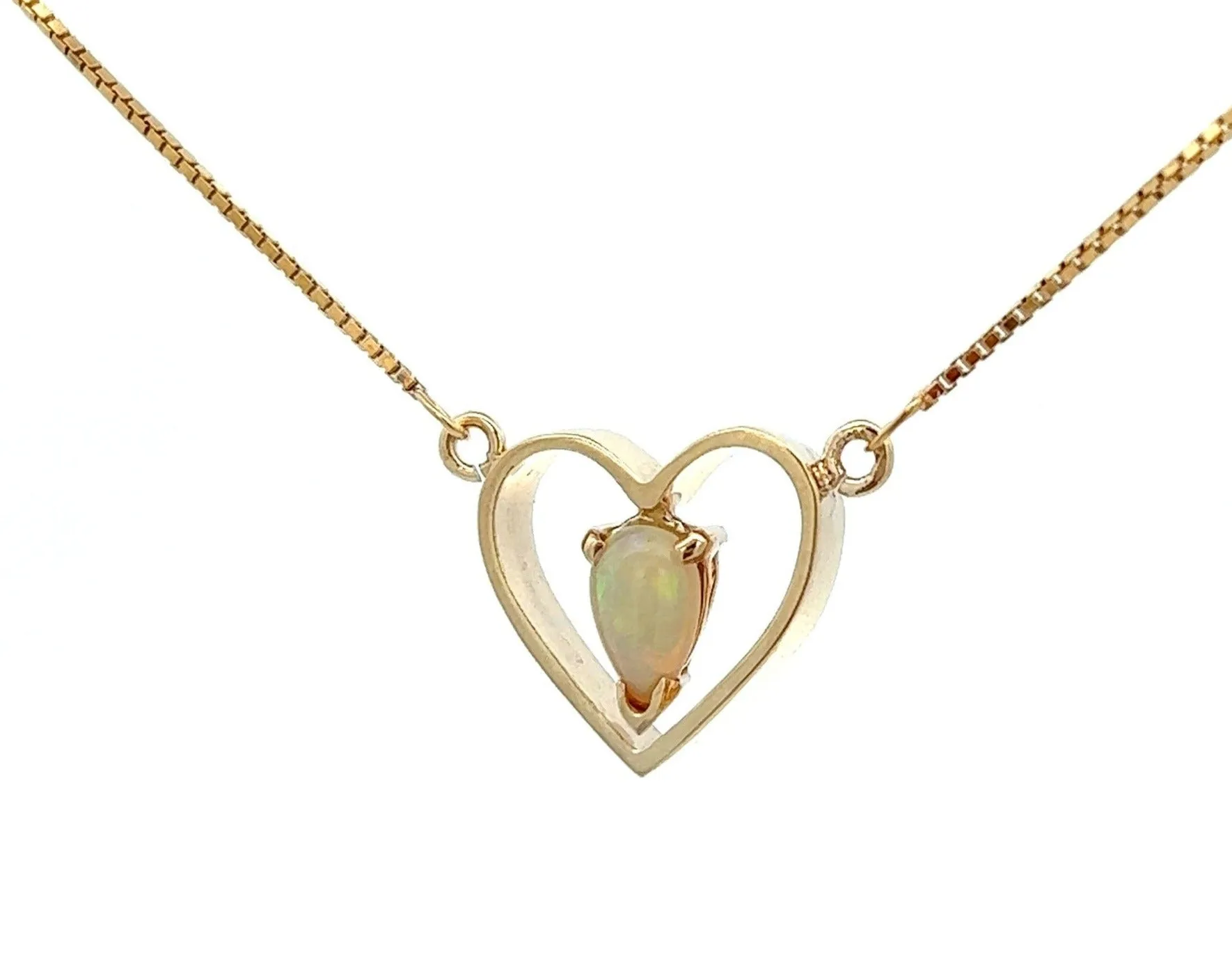 Handmade Light Opal 9ct Yellow Gold Necklace with Fine Box Chain