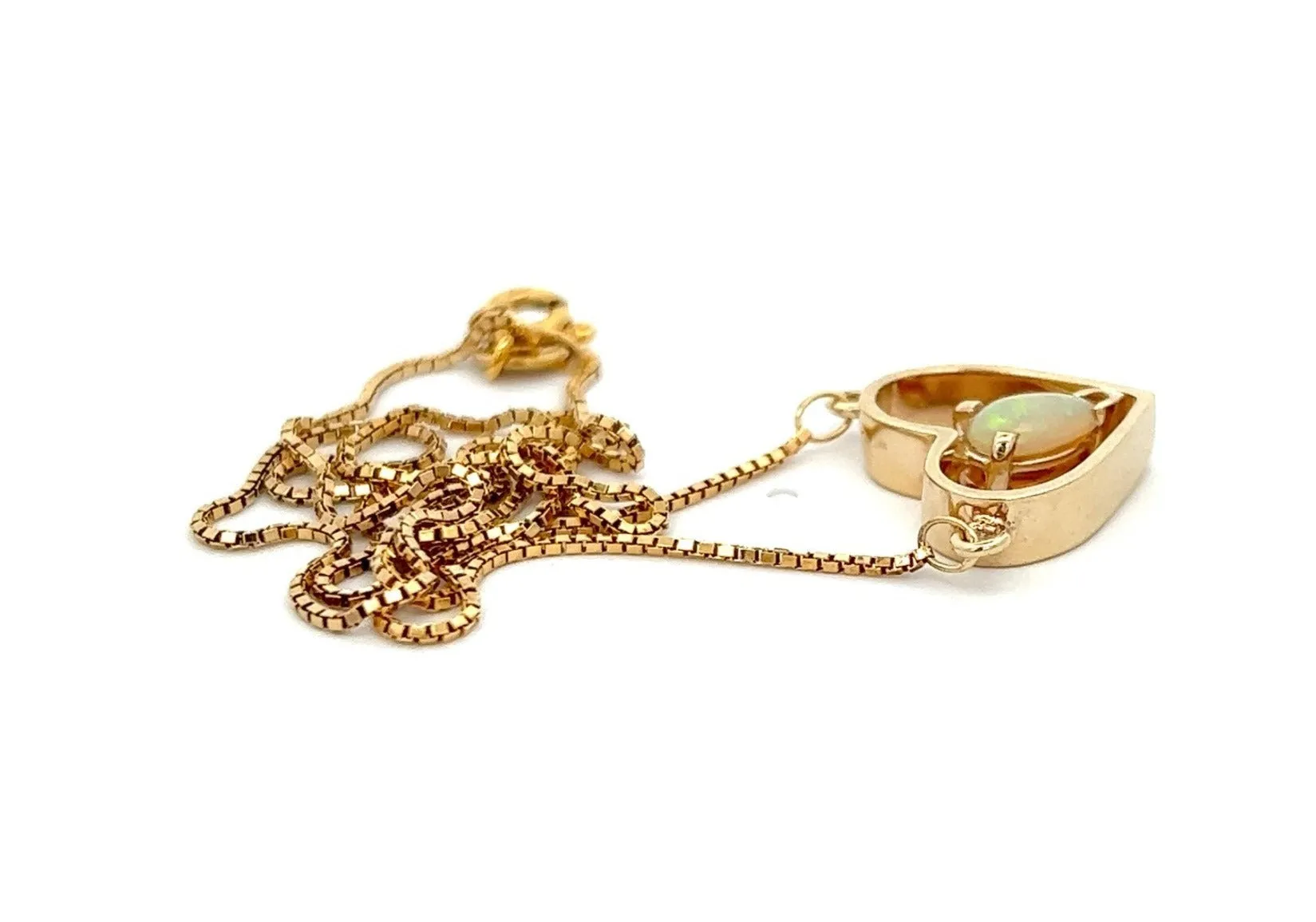 Handmade Light Opal 9ct Yellow Gold Necklace with Fine Box Chain