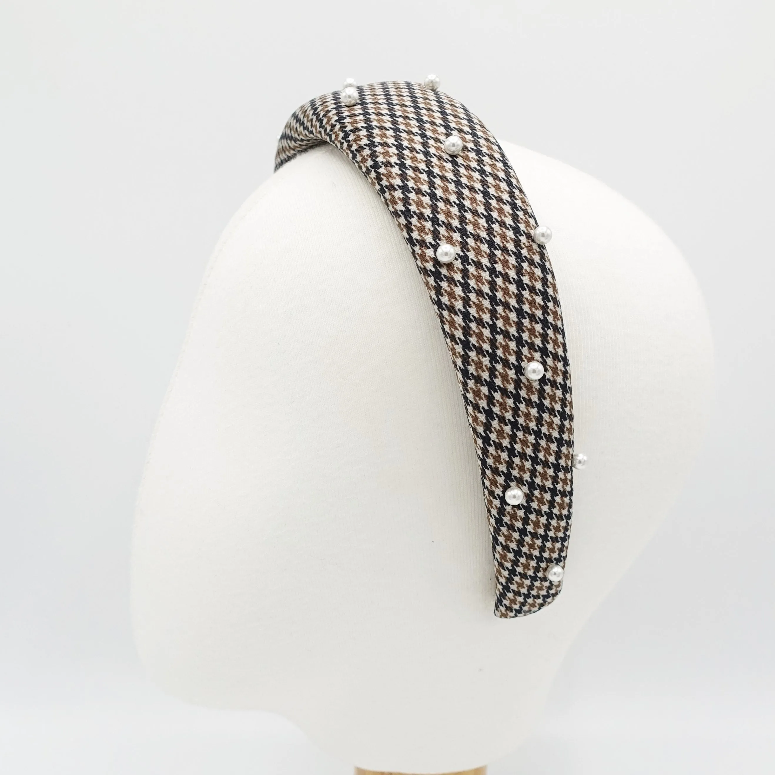 houndstooth check padded headband pearl hairband classy hair accessory for women