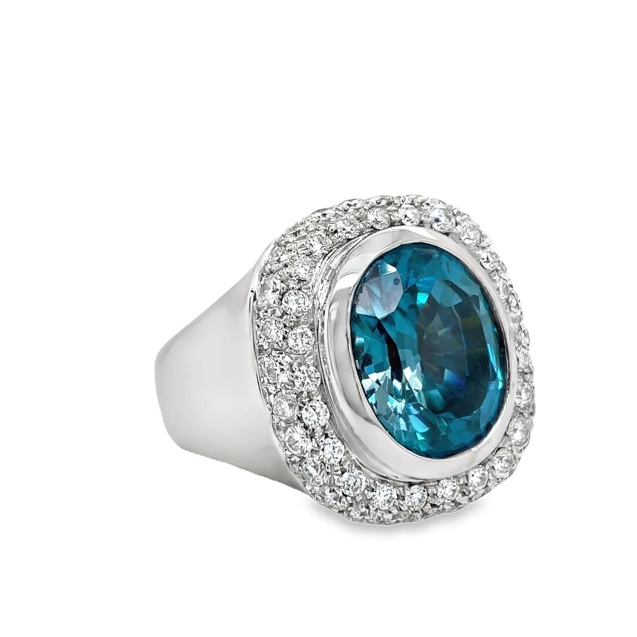 Italian Made Blue Zircon and Diamond Cocktail Ring