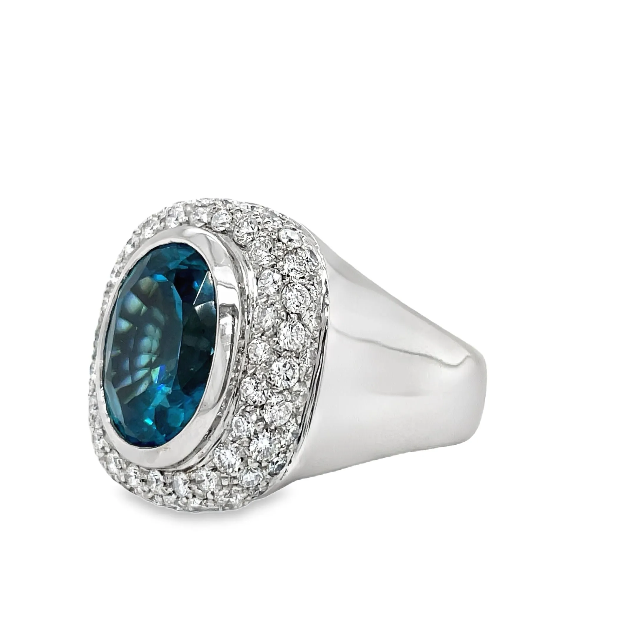 Italian Made Blue Zircon and Diamond Cocktail Ring