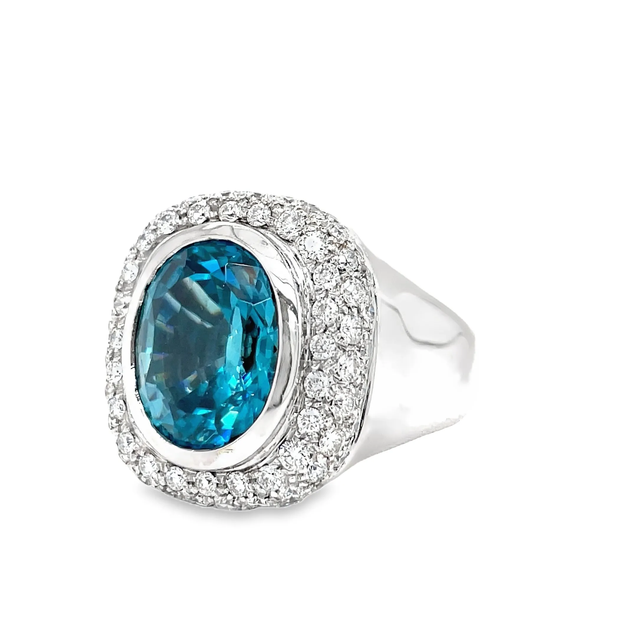 Italian Made Blue Zircon and Diamond Cocktail Ring