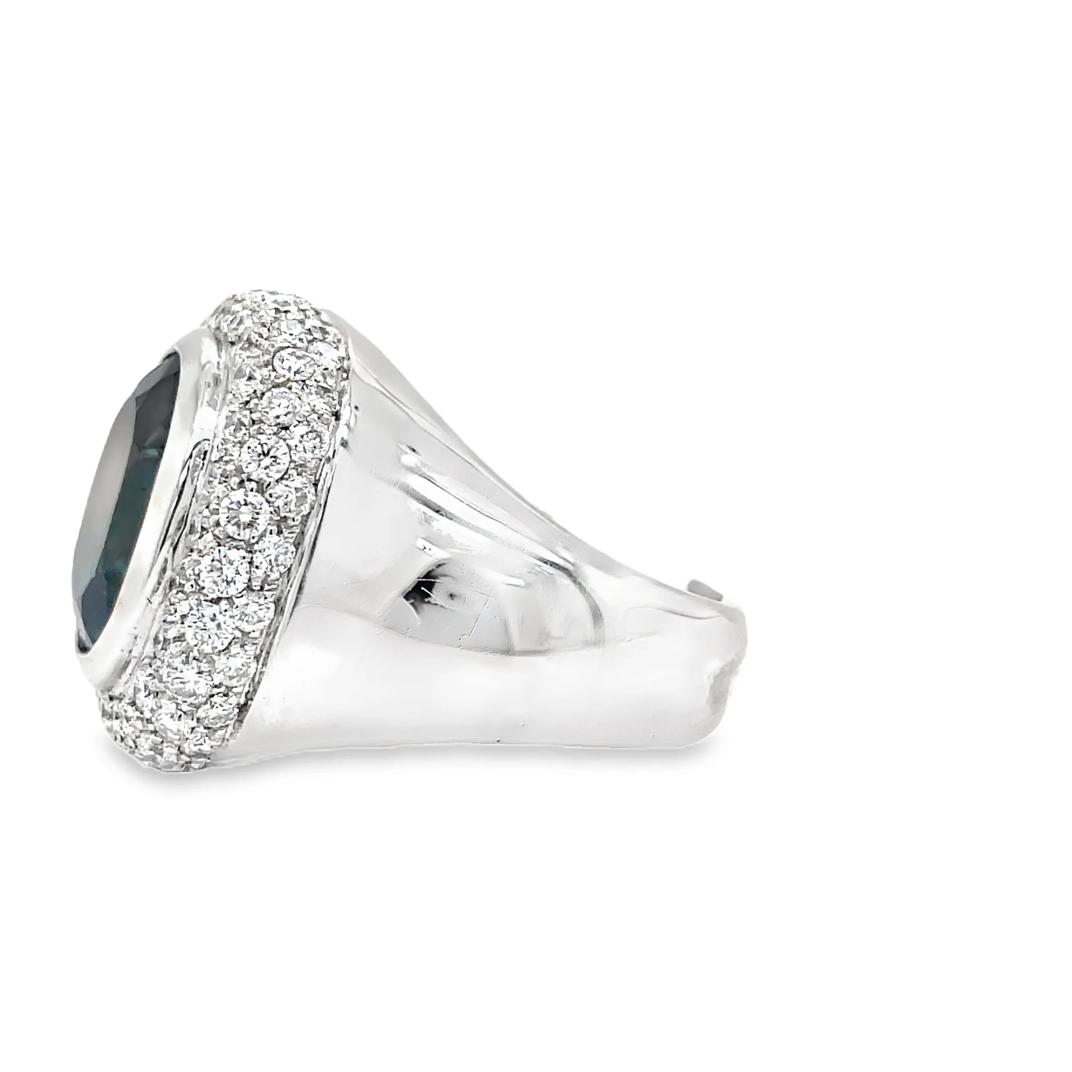Italian Made Blue Zircon and Diamond Cocktail Ring