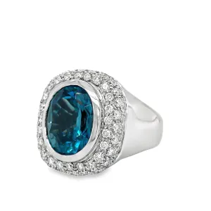 Italian Made Blue Zircon and Diamond Cocktail Ring