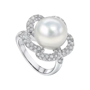 Matt Aminoff South Sea Pearl and Diamond Halo Ring | 18K White Gold