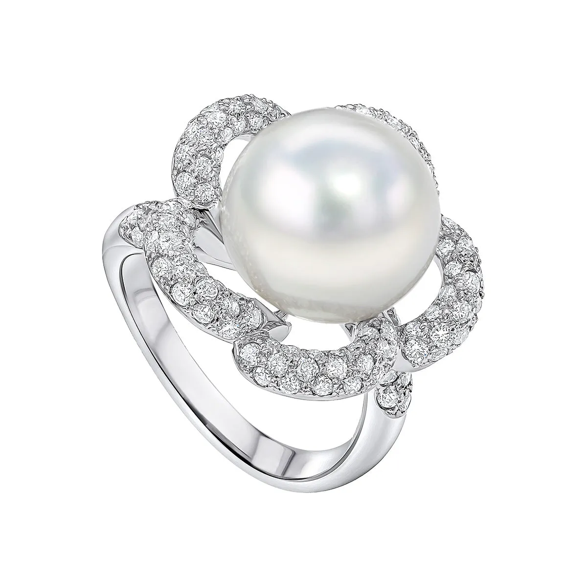 Matt Aminoff South Sea Pearl and Diamond Halo Ring | 18K White Gold