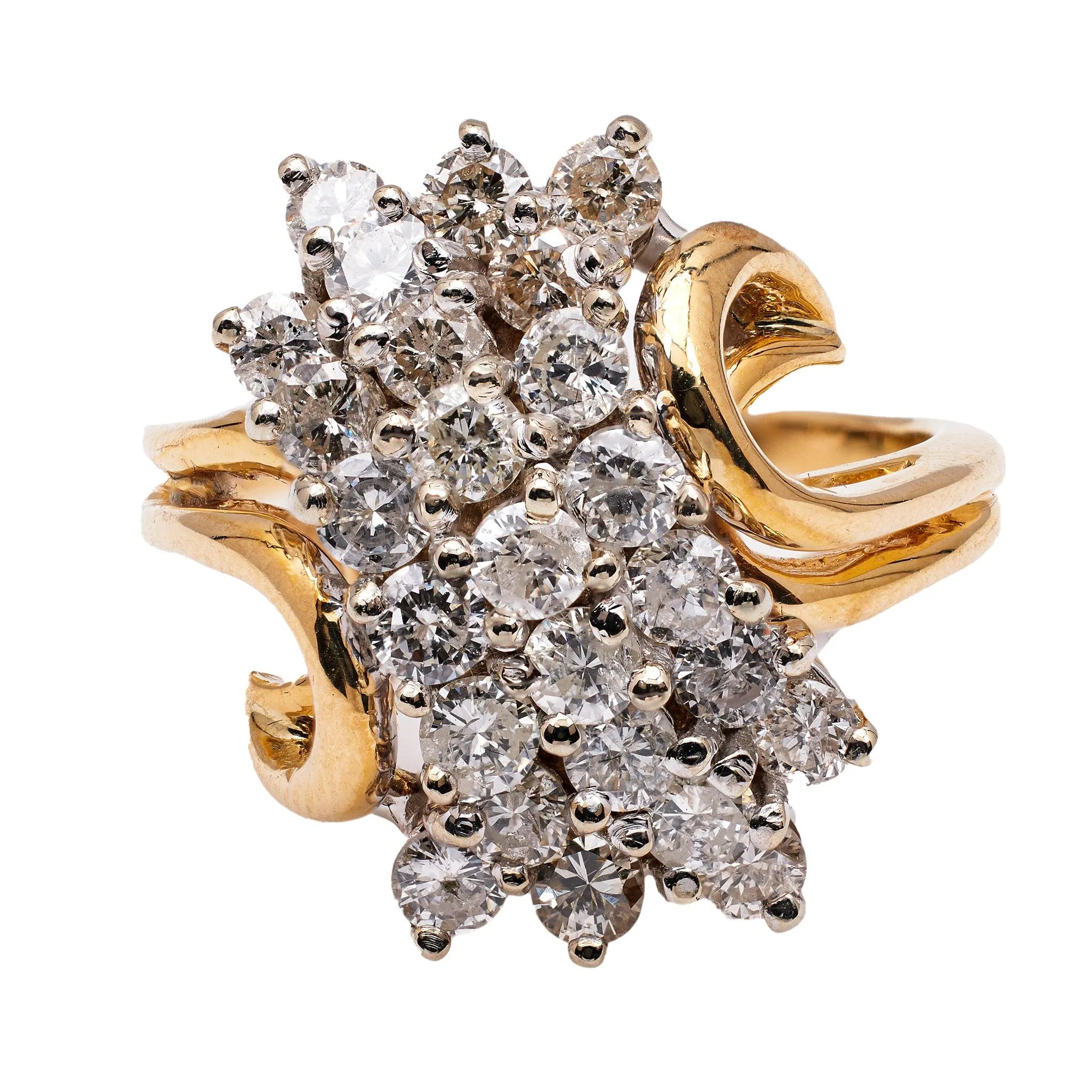 Mid Century Diamond 14k Gold Two Tone Cocktail Ring