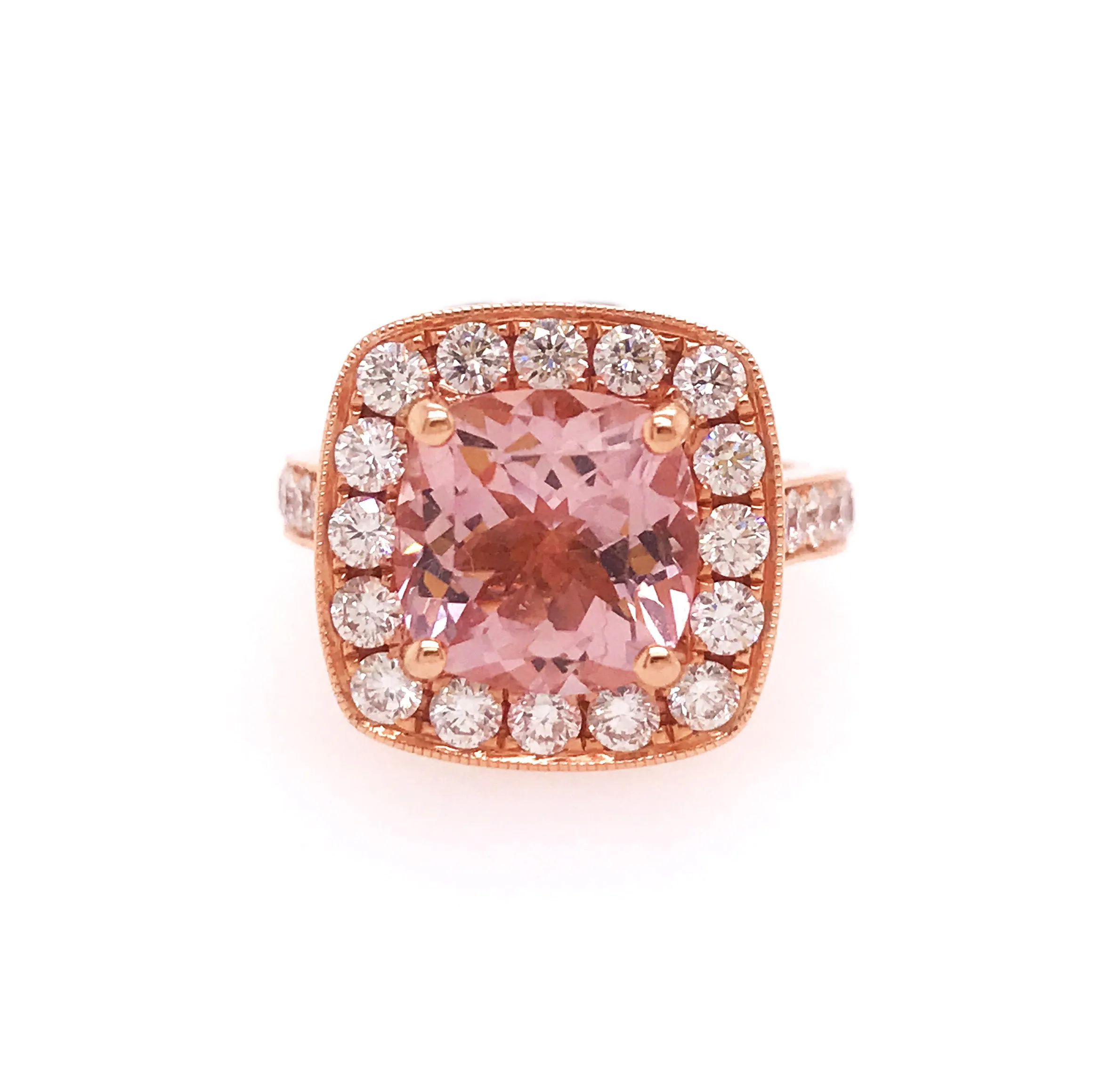 Morganite and Diamond Halo Ring