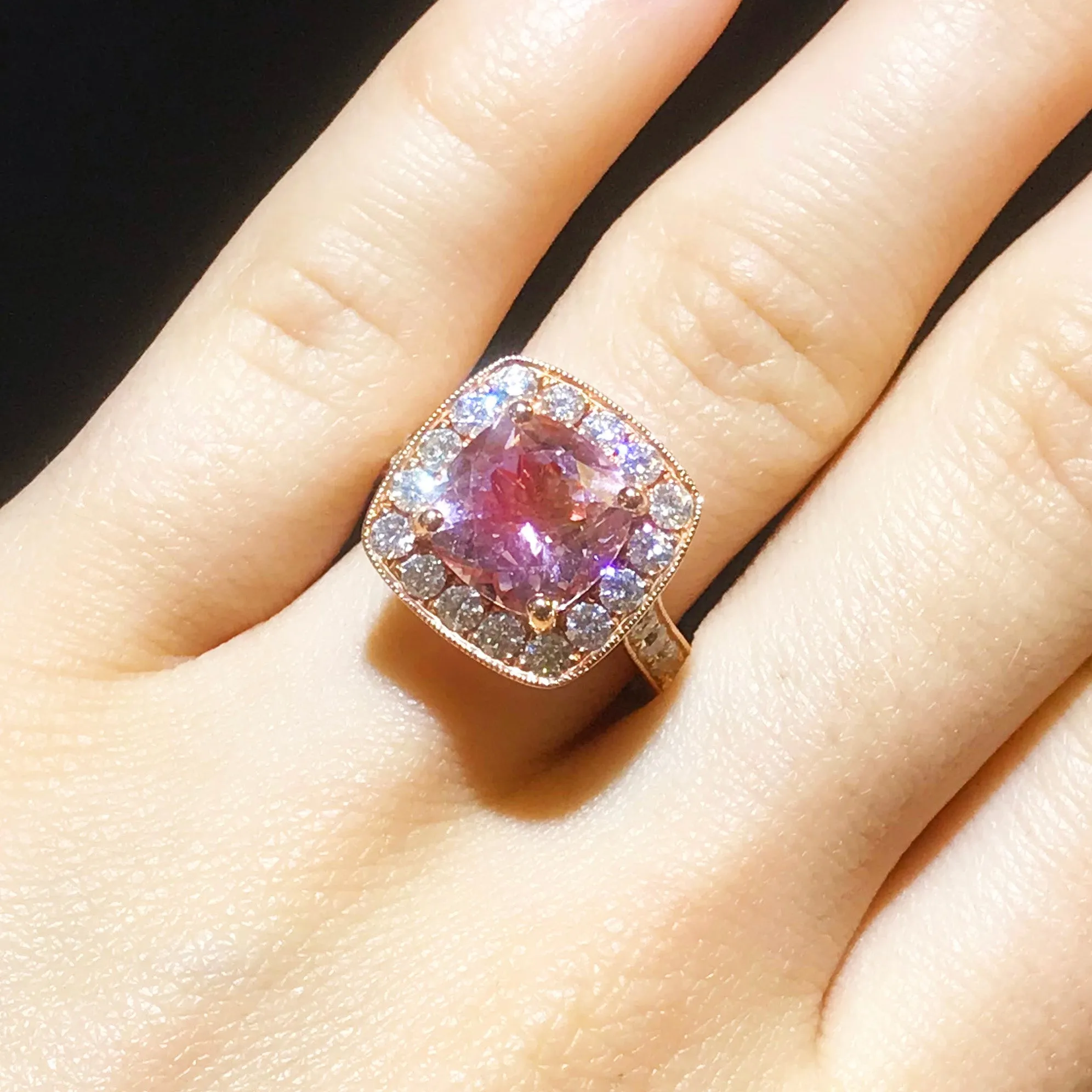 Morganite and Diamond Halo Ring