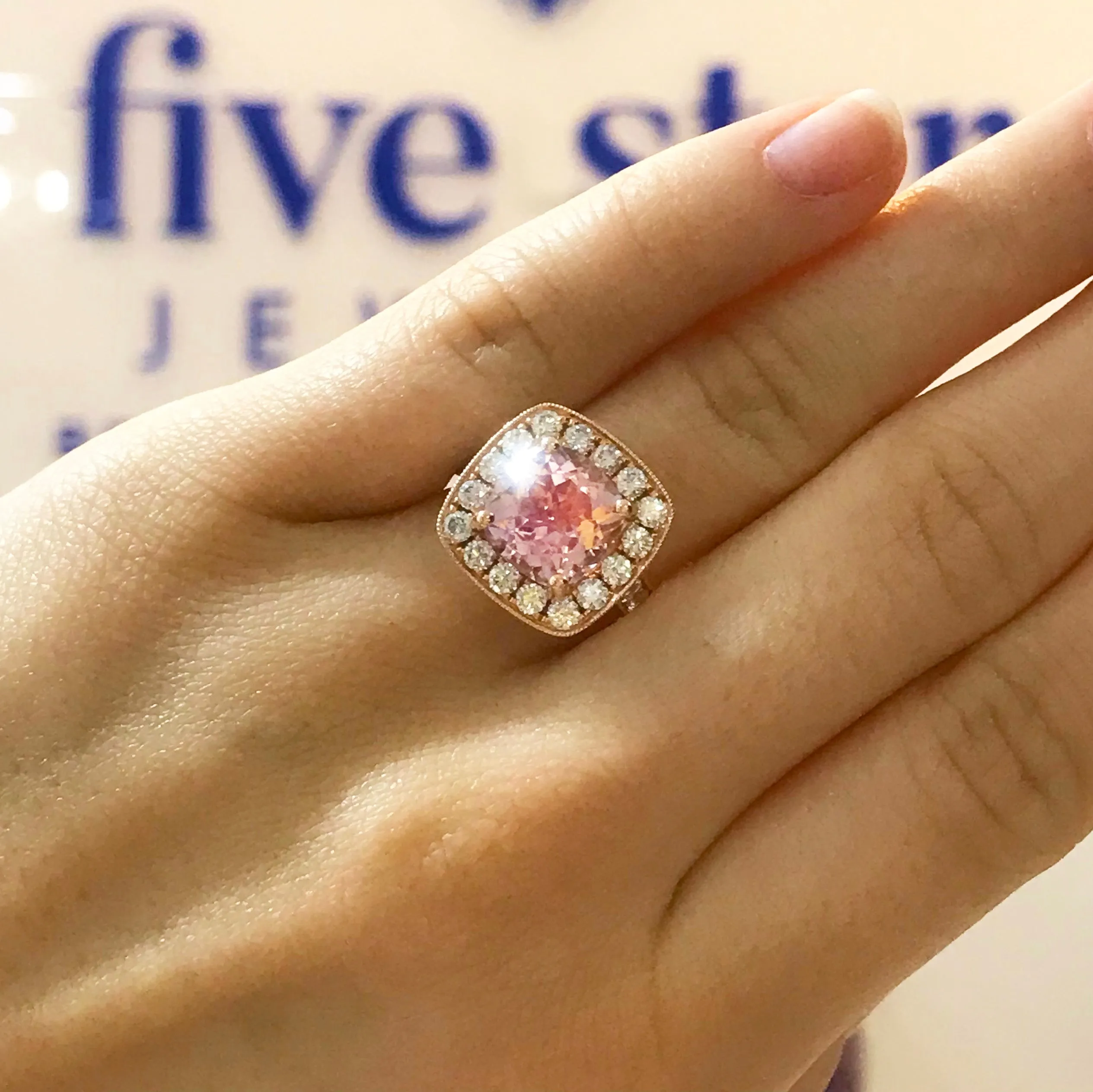 Morganite and Diamond Halo Ring