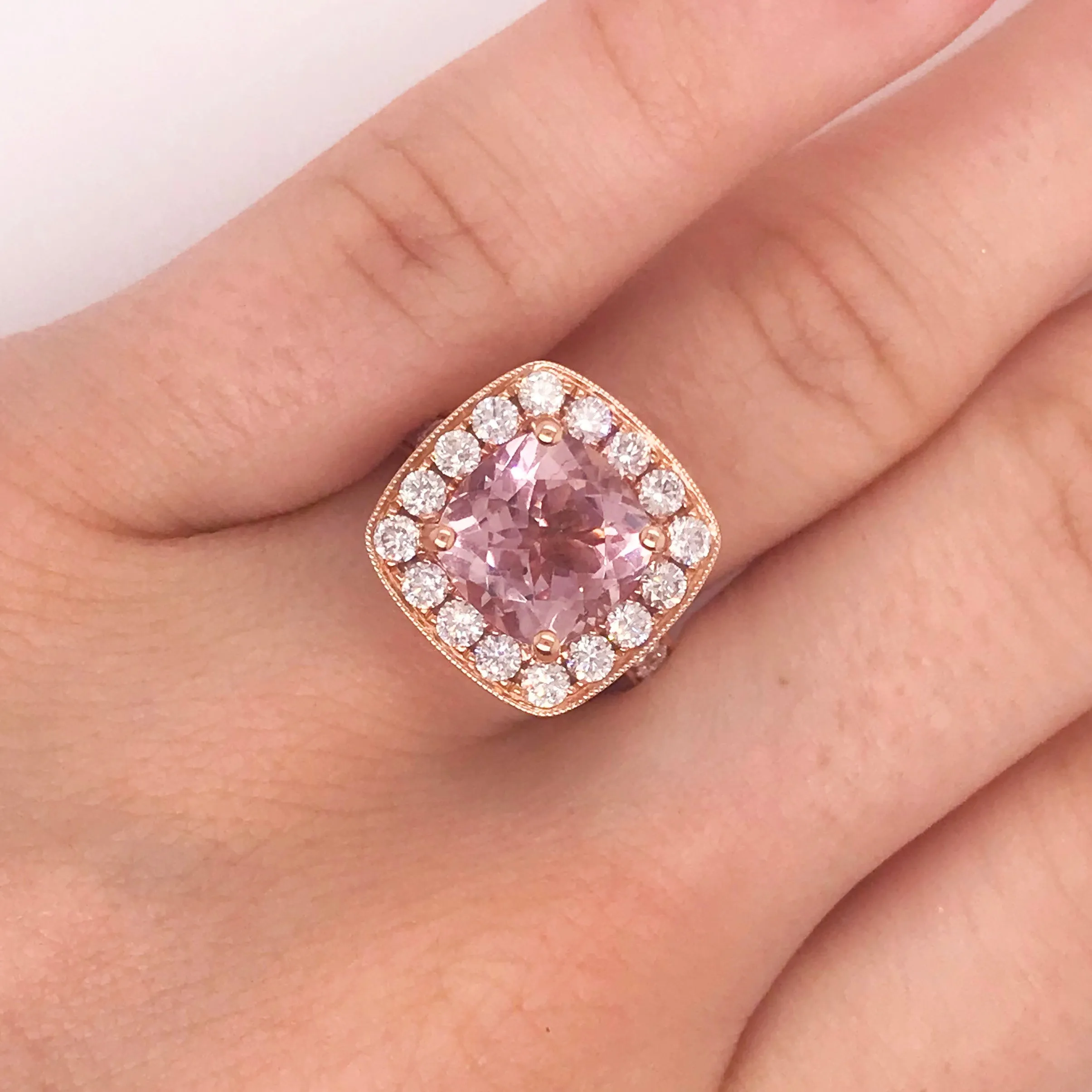 Morganite and Diamond Halo Ring