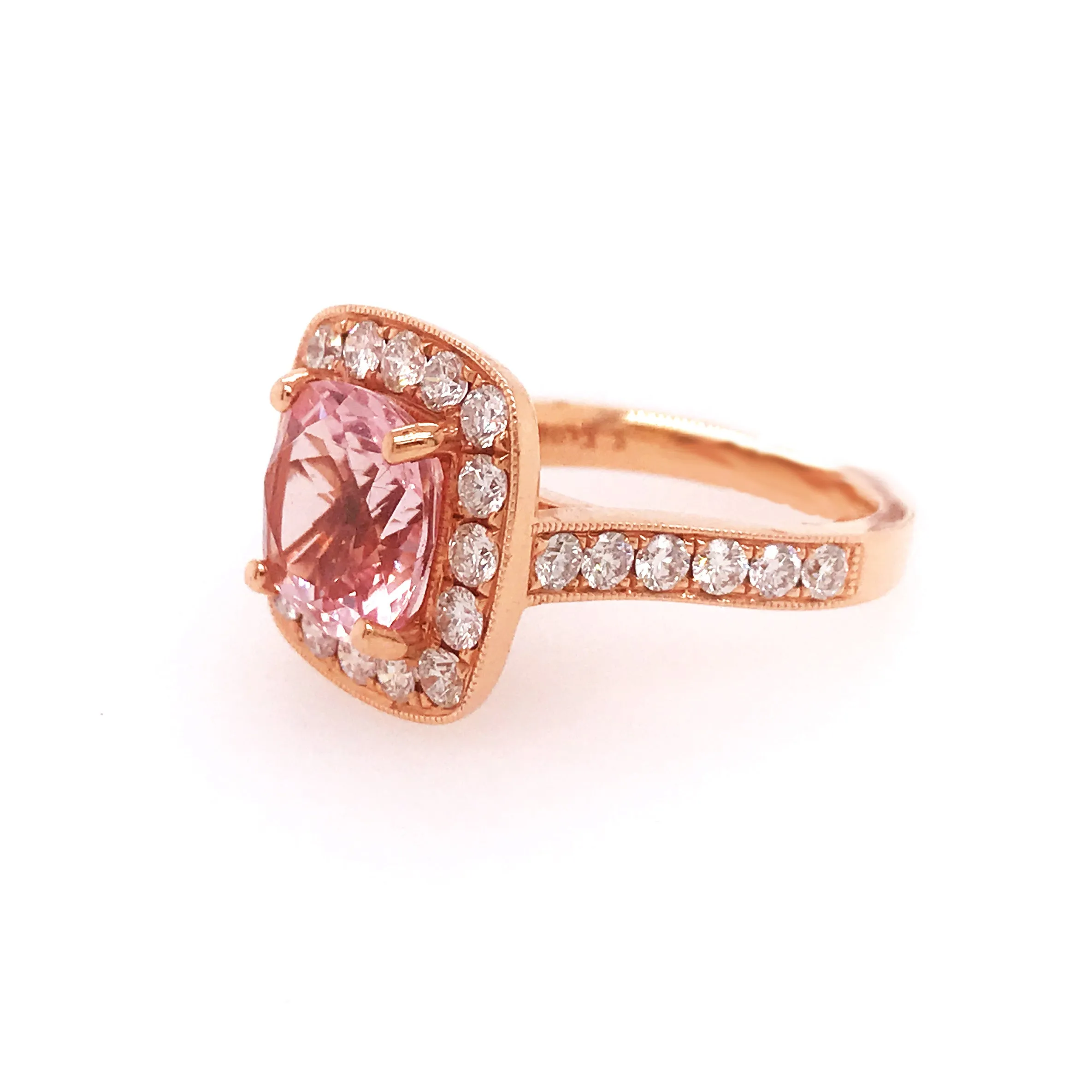 Morganite and Diamond Halo Ring