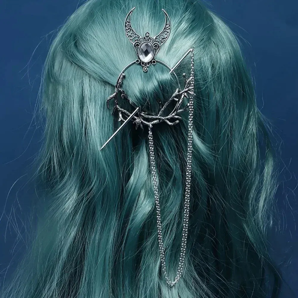 New Retro Exquisite Viking Witch Cane Crescent Hairpin Metal Hair Accessories For Women Jewelry Accessories Gift Wholesale