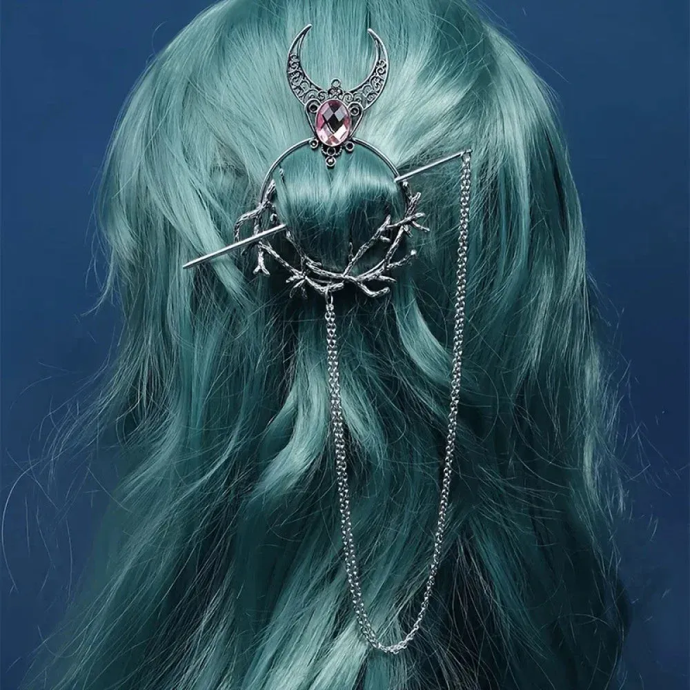 New Retro Exquisite Viking Witch Cane Crescent Hairpin Metal Hair Accessories For Women Jewelry Accessories Gift Wholesale