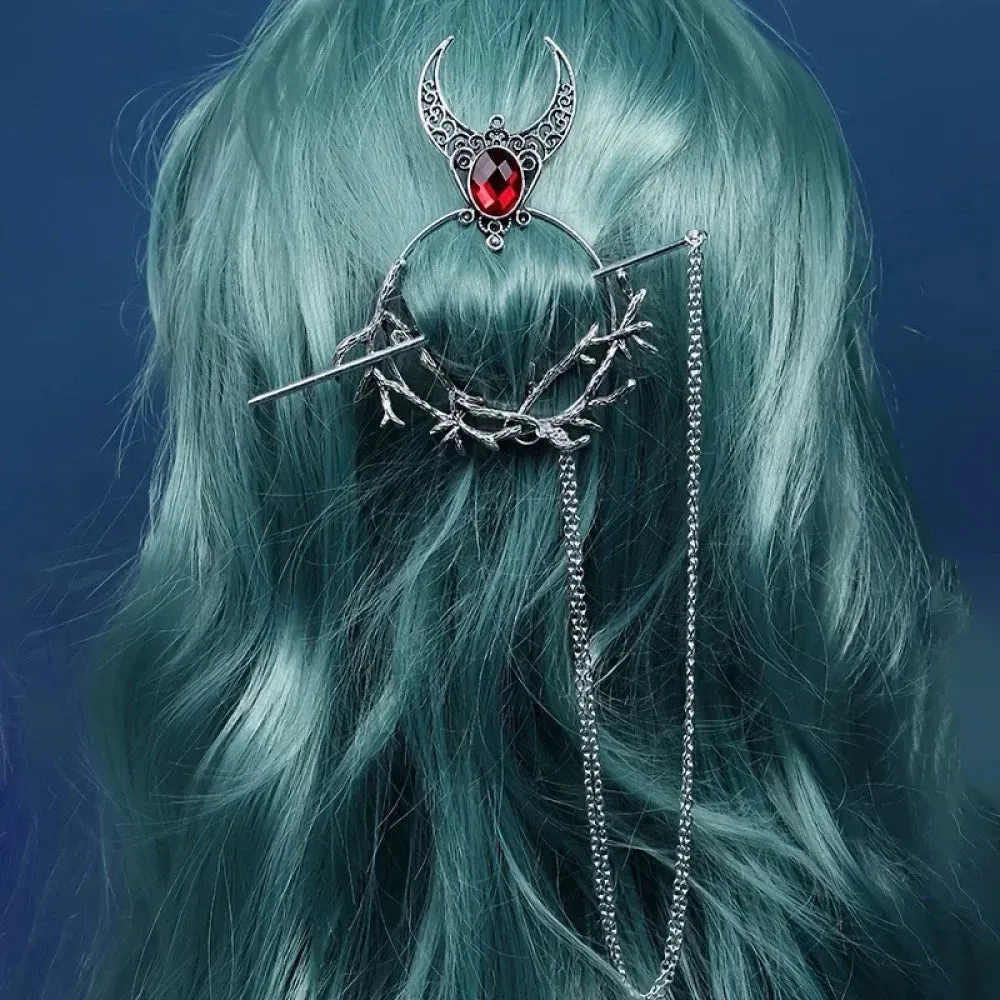 New Retro Exquisite Viking Witch Cane Crescent Hairpin Metal Hair Accessories For Women Jewelry Accessories Gift Wholesale