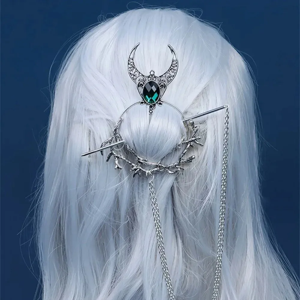 New Retro Exquisite Viking Witch Cane Crescent Hairpin Metal Hair Accessories For Women Jewelry Accessories Gift Wholesale